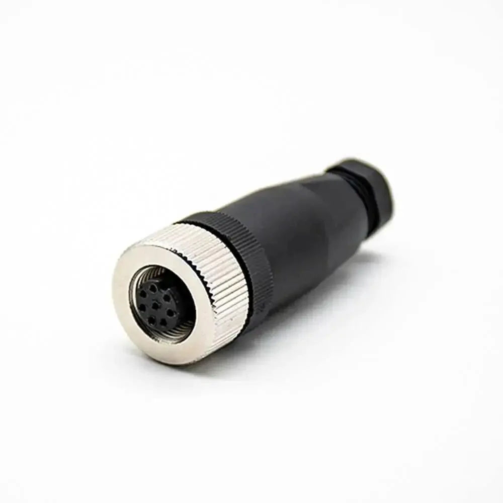 M12 A Code Waterproof Circular Cable Connector With Field Installable Screw Termination Unshielded Straight 8 Pin Female Aviation Plug For Industrial Sensors, Robotics And Automation Equipment