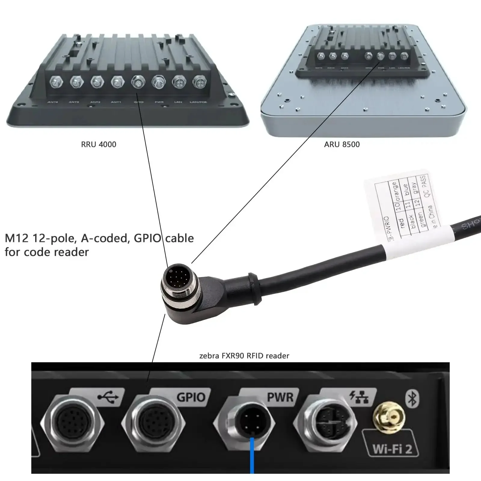 M12 A-Coded 12 Pin Male 90 Degree To Flying Leads GPIO Power Cable For Zebra FXR90 RFID Reader And KATHREIN RRU ARU Code Reader Machine Vision Encoder Sensor Automation Cable 3m - Image 5