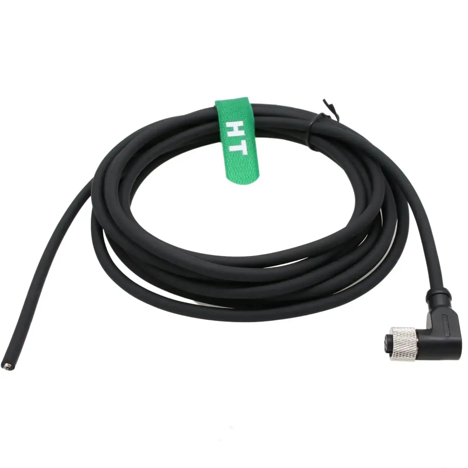M12 A Coded 4 Pin Female Cable With Right Angle Aviation Connector To Open Wire Leads, Shielded Industrial Sensor Actuator Encoder Cable, 24/48V 4A, 8 Meters, For Vision Cameras, RFID, IO Link, Profibus, Plug And Play Ready