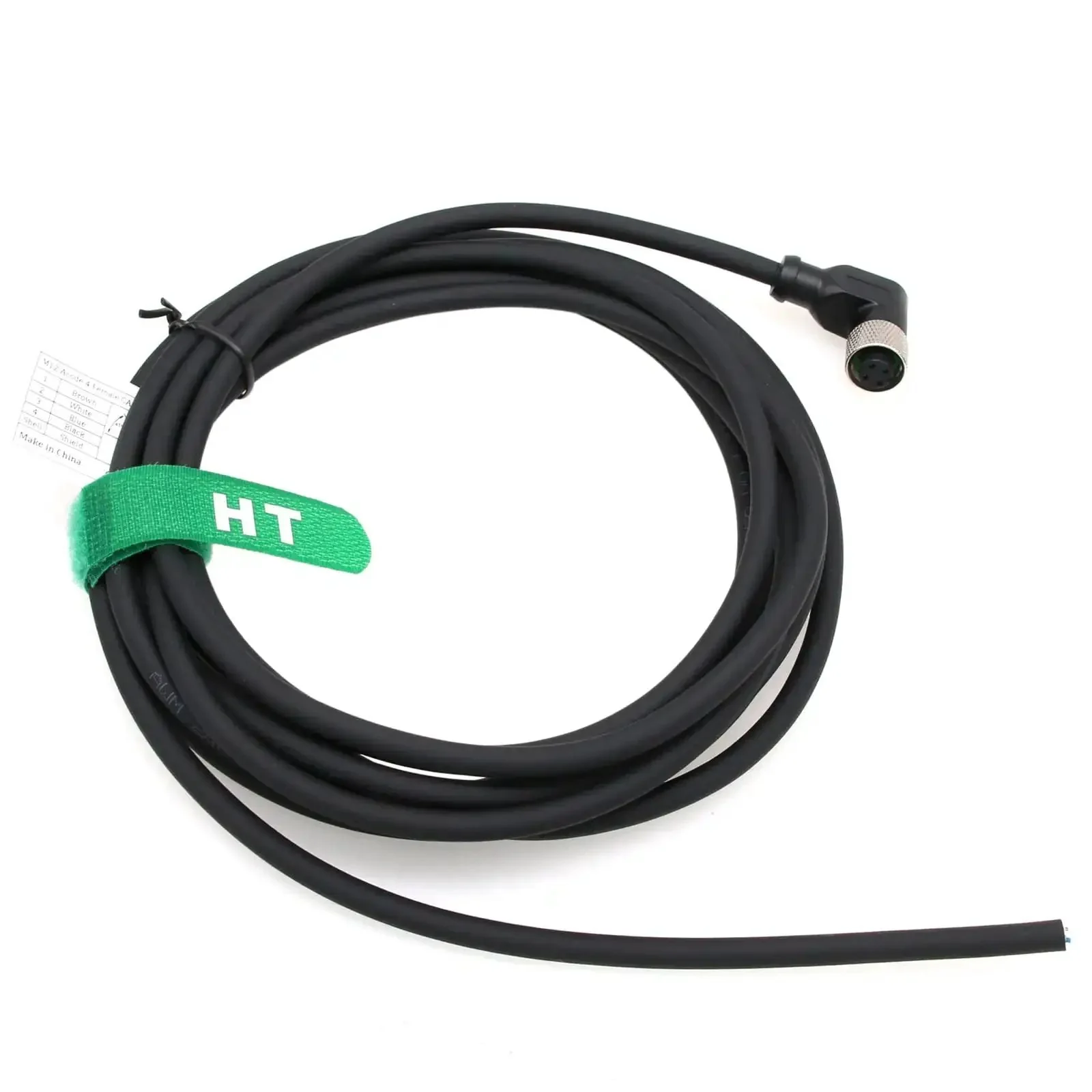 M12 A Coded 4 Pin Female Cable With Right Angle Aviation Connector To Open Wire Leads, Shielded Industrial Sensor Actuator Encoder Cable, 24/48V 4A, 8 Meters, For Vision Cameras, RFID, IO Link, Profibus, Plug And Play Ready - Image 5