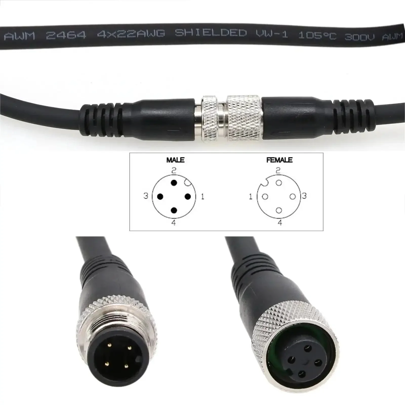 M12 A Coded 4 Pin Male To Female Actuator Sensor Cable Waterproof Aviation Connector Gold Plated For Industrial Controls Automation DeviceNet CANopen IO Link Profibus 2m Cable Assembly For Camera Sensor And Actuator Networks - Image 4