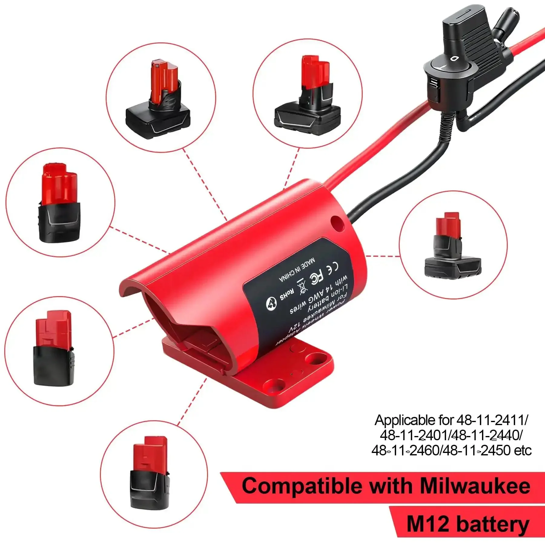 M12 Battery Adapter For Milwaukee Packs 12V Conversion Kit With Switch Fuse Wire Terminals And 12 AWG Wire Power Connector Ideal For DIY RC Cars Toys And Robotics Projects - Image 5