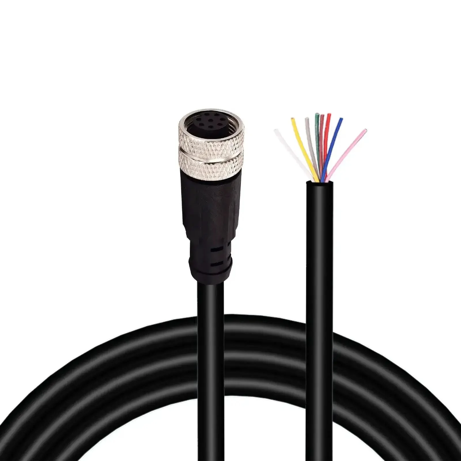M12 Connector Aviation Sensor Cable With 8 Pin Female, Straight, Waterproof IP67, 6.5 Ft 2M Length, Gold Plated Contacts, Aviation Socket, Rugged Industrial Grade For Automation, Fieldbus Module And Device Network