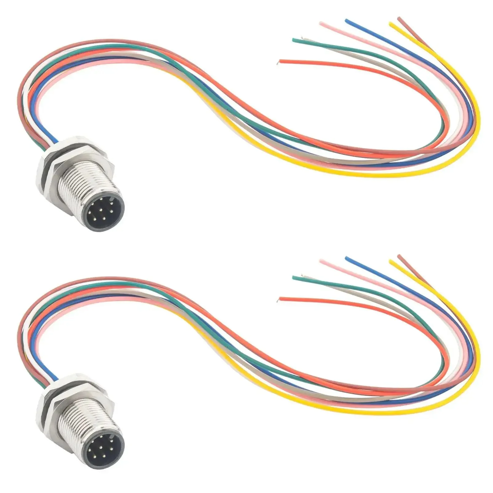 M12 Connector Cable With A Coded 8 Pin Male Straight Front Mount Unshielded 0.2M Long IP67 Waterproof Aviation Sensor Lead For Panel And Cable Use Quick Install Ready