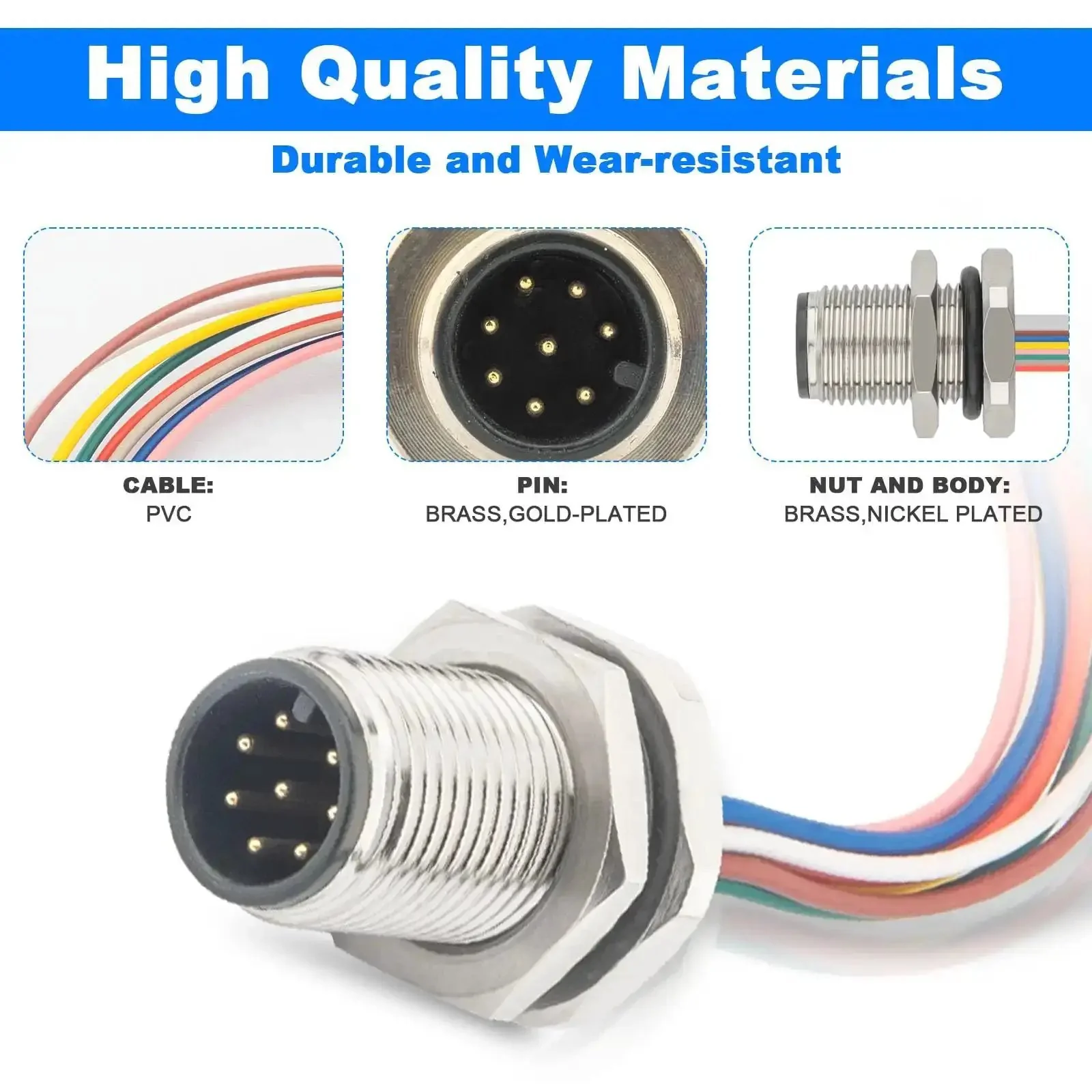 M12 Connector Cable With A Coded 8 Pin Male Straight Front Mount Unshielded 0.2M Long IP67 Waterproof Aviation Sensor Lead For Panel And Cable Use Quick Install Ready - Image 7