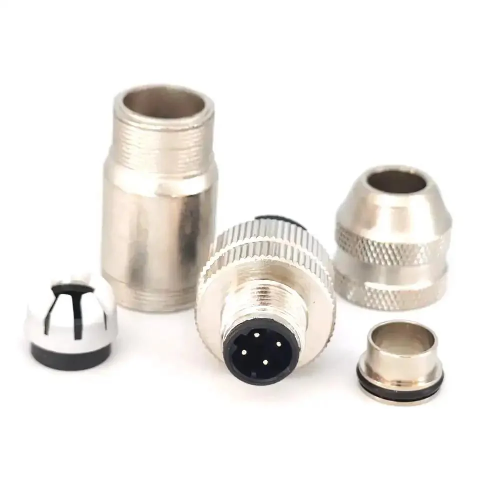 M12 D Code 4 Pin Male Connector With Rugged Shielded Metal Shell Circular Field Assembly IP67 Straight Adapter 250V 4A AC DC Connector For PG7 PG9 Compatible - Image 3