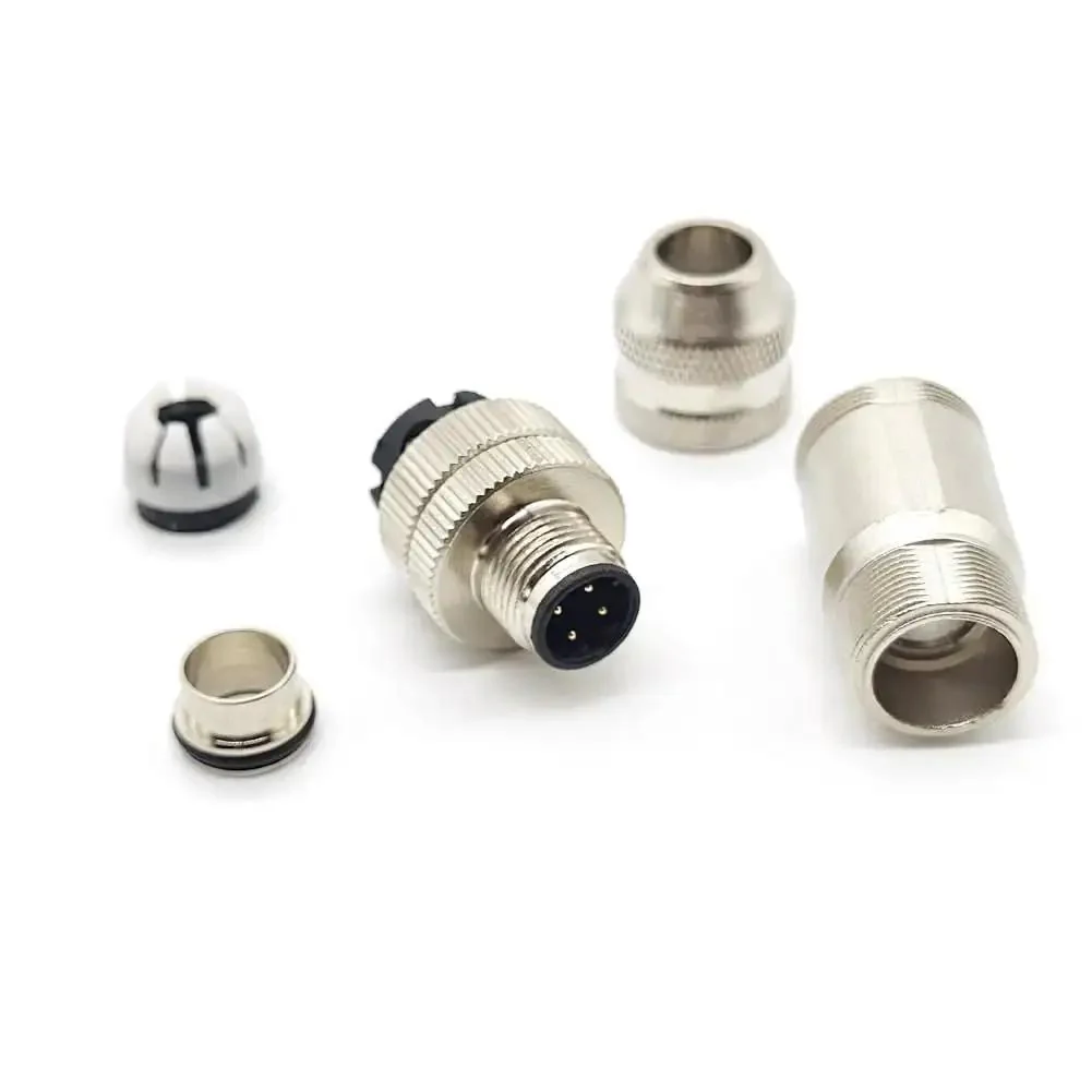M12 D Code 4 Pin Male Connector With Rugged Shielded Metal Shell Circular Field Assembly IP67 Straight Adapter 250V 4A AC DC Connector For PG7 PG9 Compatible - Image 4