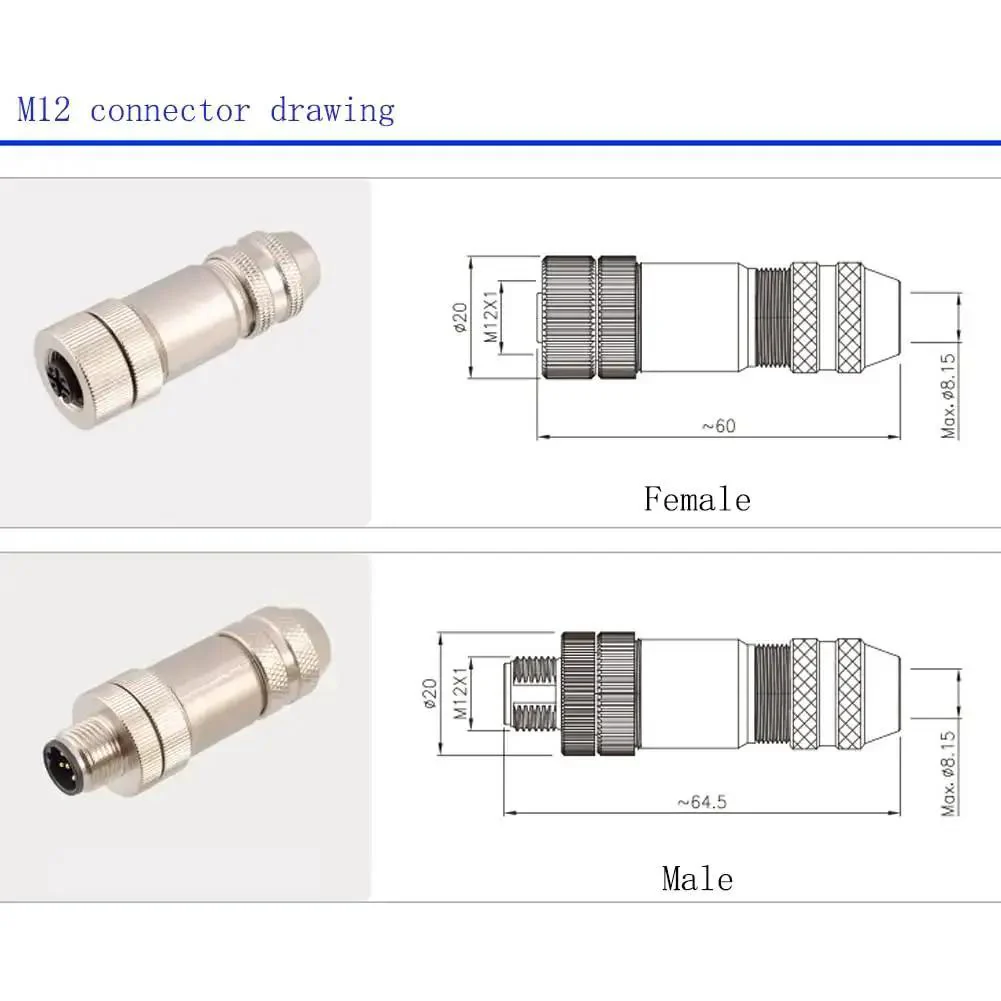 M12 D Code 4 Pin Male Connector With Rugged Shielded Metal Shell Circular Field Assembly IP67 Straight Adapter 250V 4A AC DC Connector For PG7 PG9 Compatible - Image 6