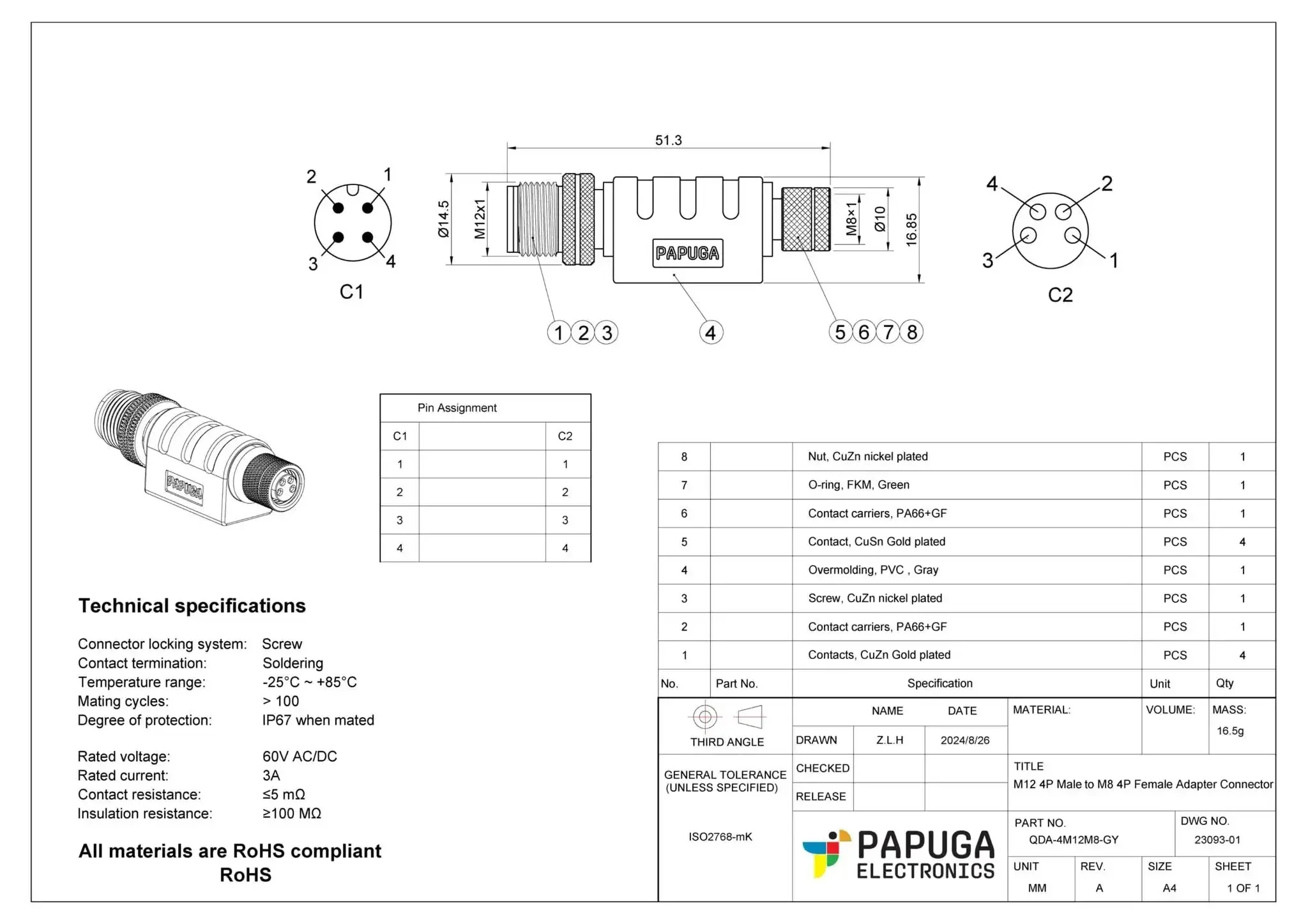 M12 Male to M8 Female Sensor Adapter With 4 Pin A Coded Connector for Industrial Automation IP67 Rated Cable Adapter 60V 3A CE Certified Plug And Play Pack of 25 Units - Image 3