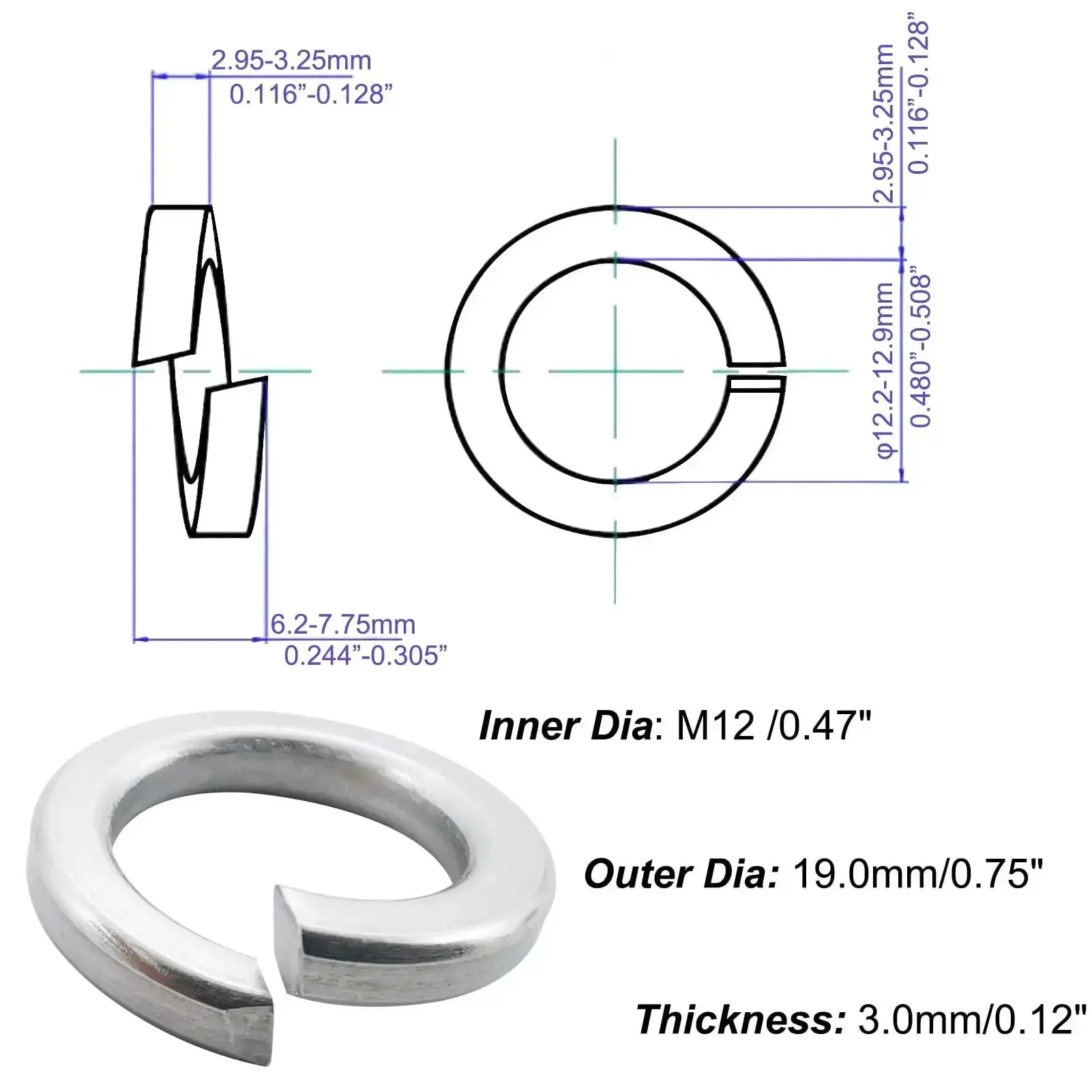 M12 Split Lock Washer 25 Pack 304 Stainless Steel 18 8 Spring Lock Washers For Bolts Nuts And Screws Hardware Fittings Silver Anti Loosening Boss Grade Built To Last - Image 4