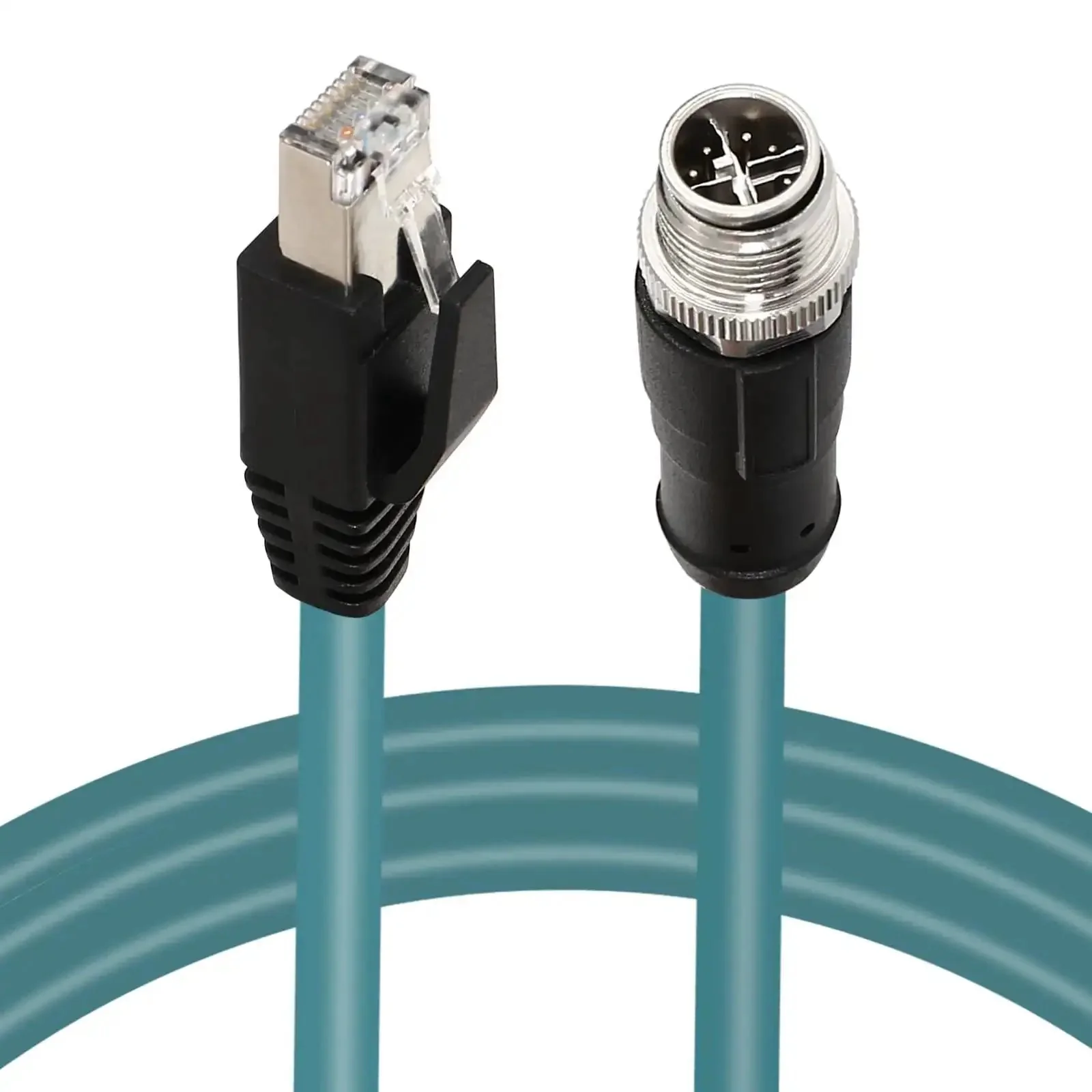M12 To RJ45 8 Pin X Coded Shielded CAT6A High Flex Industrial Ethernet Cable For Automation PLC Fieldbus And Sensor Applications Up To 10Gbps For Harsh Industrial Environments With EMI RFI Shielding