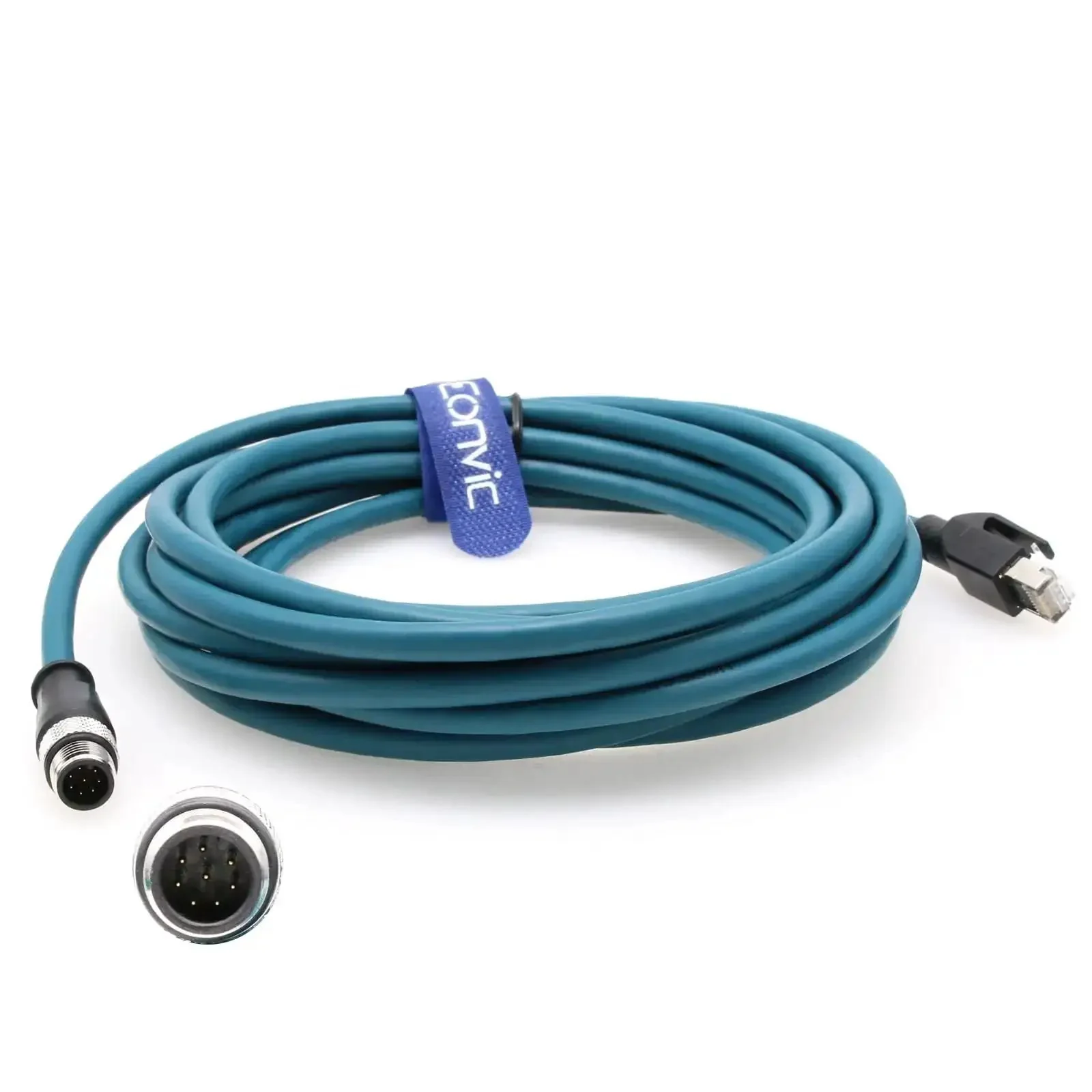M12 To RJ45 Industrial Ethernet A Code Sensor Connector With Pro Grade Shielded Cat 6 Cable 8 Pin Gigabit Ready Flexible Blue Cable For Cognex Industrial Camera 5M