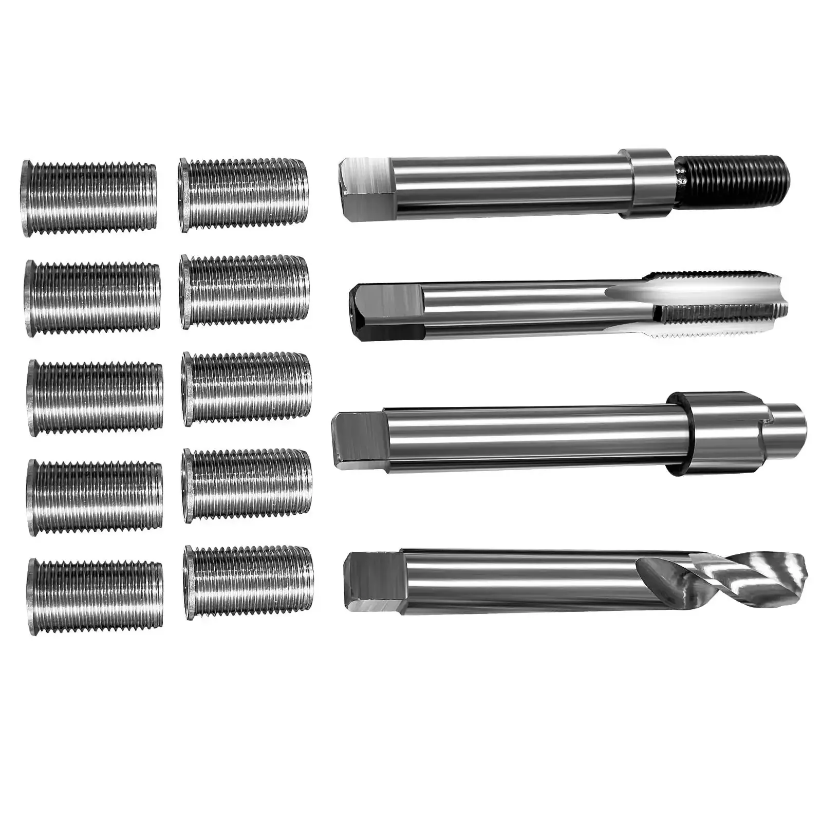 M12x1.5 Thread Repair Kit With 24.5mm Stainless Steel Inserts, DIY Auto Fix For Damaged M12 Female Threads, Simple Drill Friendly Repair Toolset, Includes 10 Inserts For Quick Home Or Shop Repairs