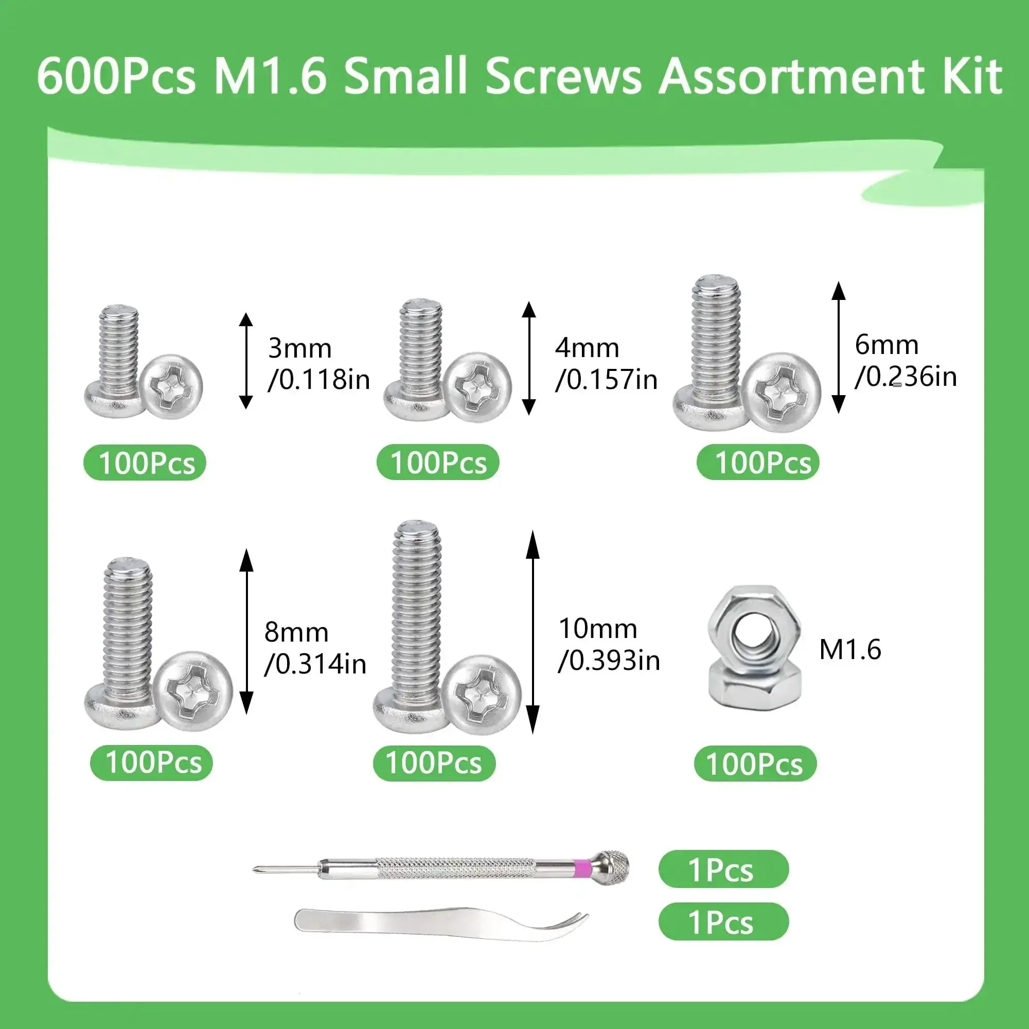 M1.6 Micro Screws And Nuts Kit With 600 Pieces In 3mm, 4mm, 6mm, 8mm, 10mm Lengths, Phillips Pan Head Tiny Machine Screws For Watch Repair, Electronics, RC Drones, Arduino, DIY Projects, Includes Precision Tweezers And Screwdriver - Image 7