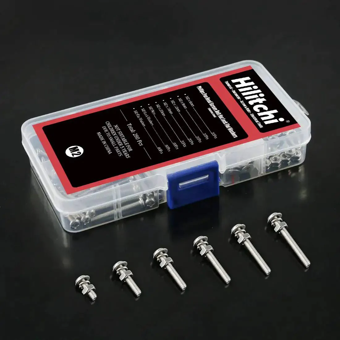 M2 Phillips Pan Head Screws Kit With Nuts, Lock Washers, And 304 Stainless Steel, 300-Piece Assortment For Electronics, DIY Projects, And Small Hardware Repairs - Image 2