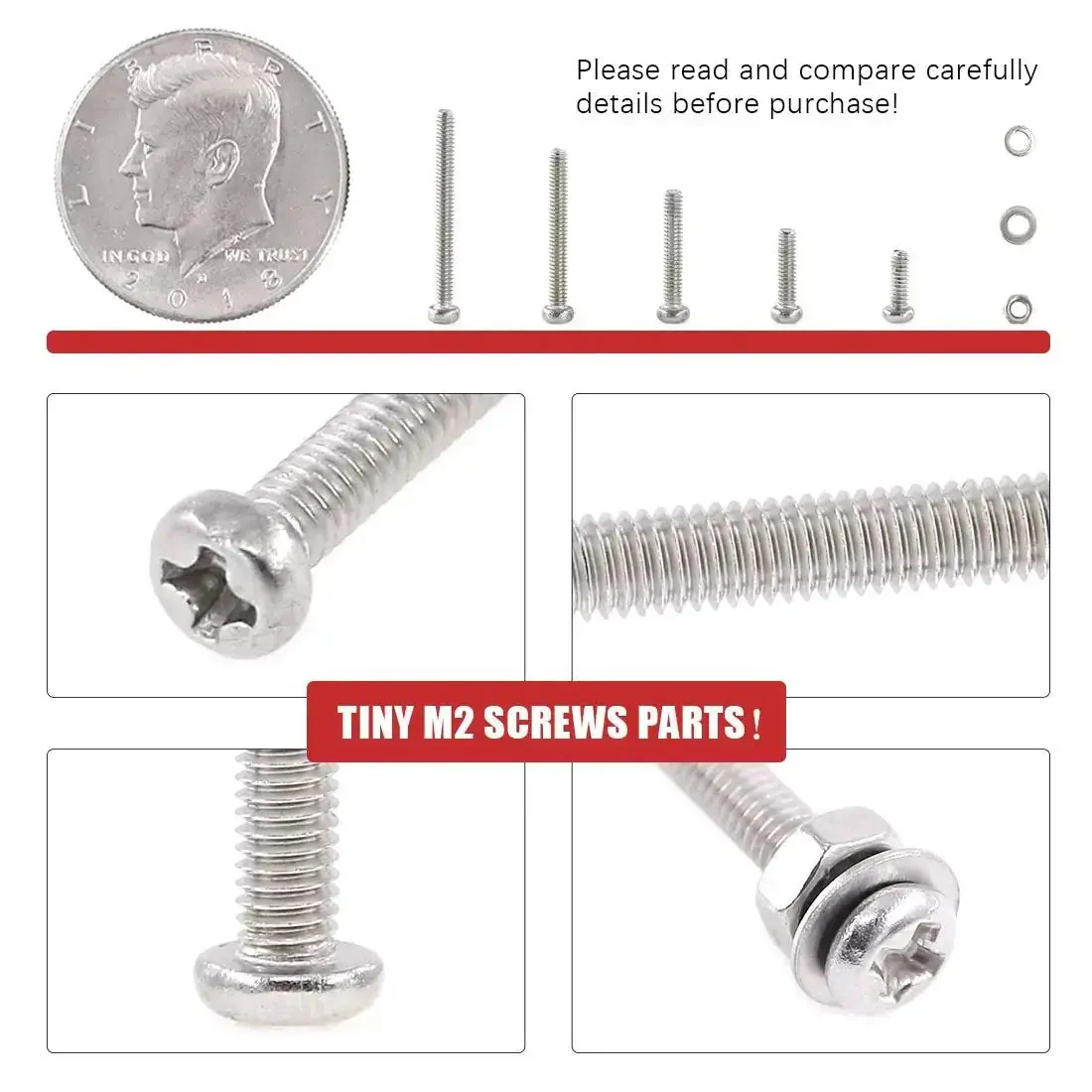 M2 Phillips Pan Head Screws Kit With Nuts, Lock Washers, And 304 Stainless Steel, 300-Piece Assortment For Electronics, DIY Projects, And Small Hardware Repairs - Image 6