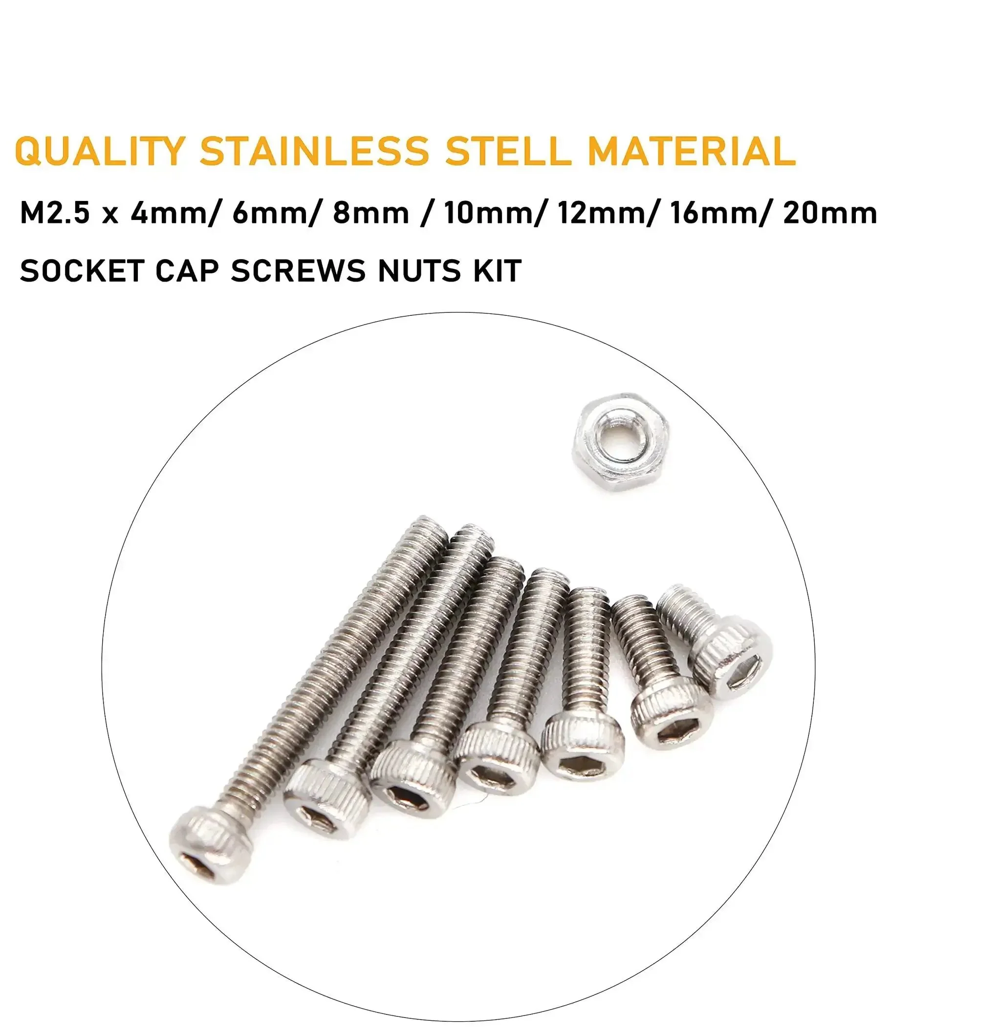 M2.5 Hex Socket Cap Screws And M2.5 Hex Nuts Kit With Wrench, 190 Pcs, 304 Stainless Steel, Silver Tone, Includes Nuts And Screws From 4mm To 20mm, Storage Box For DIY Projects And Mechanical Repairs - Image 7