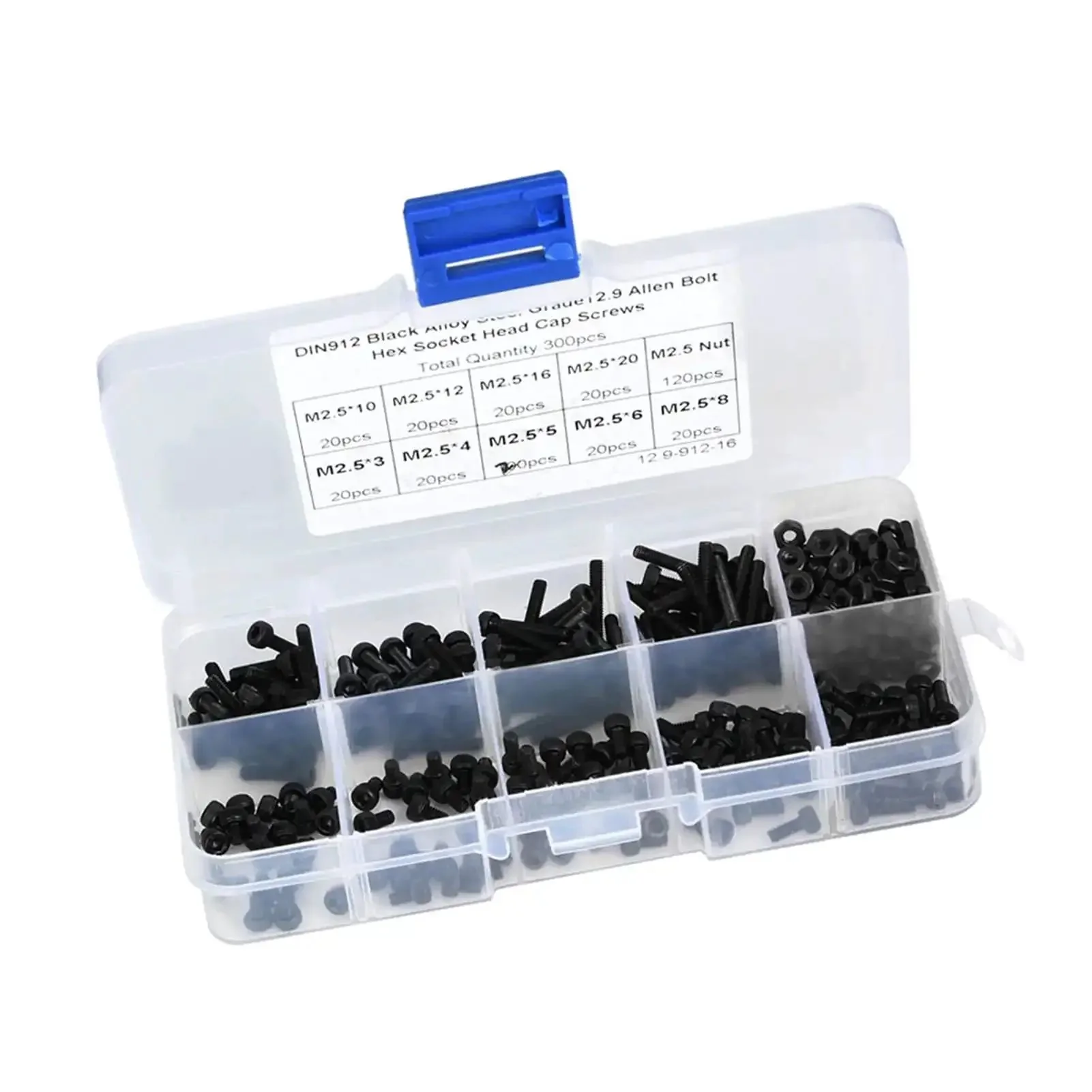 M2.5 Hex Socket Head Cap Screws And Nuts Kit 300 Pieces 12.9 Grade Black Alloy Steel High Strength Pro Grade Fasteners Assorted Lengths 3mm To 20mm For DIY Pros Electronics And Robotics - Image 5