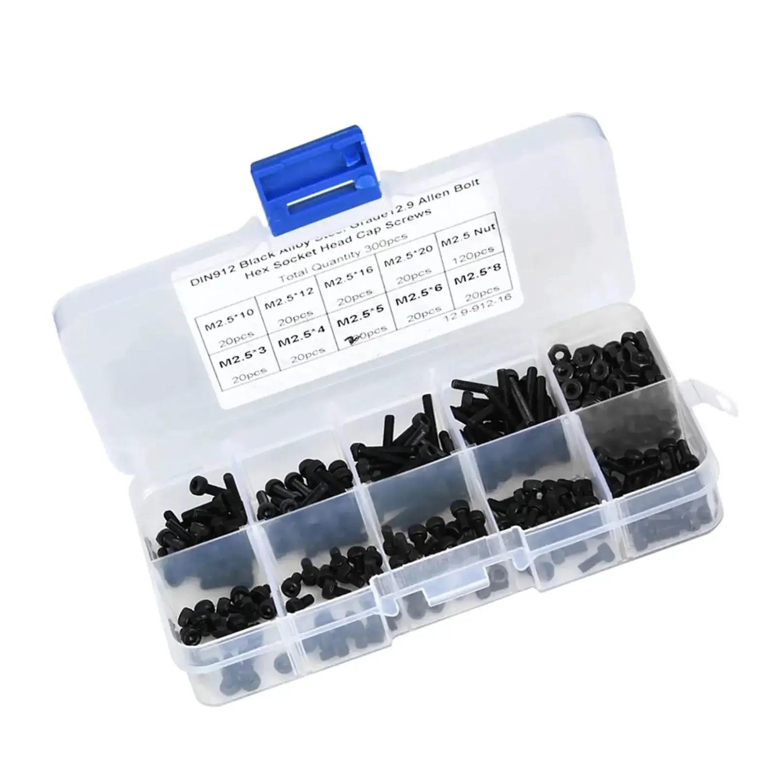 M2.5 Hex Socket Head Cap Screws And Nuts Kit 300 Pieces 12.9 Grade Black Alloy Steel High Strength Pro Grade Fasteners Assorted Lengths 3mm To 20mm For DIY Pros Electronics And Robotics - Image 6
