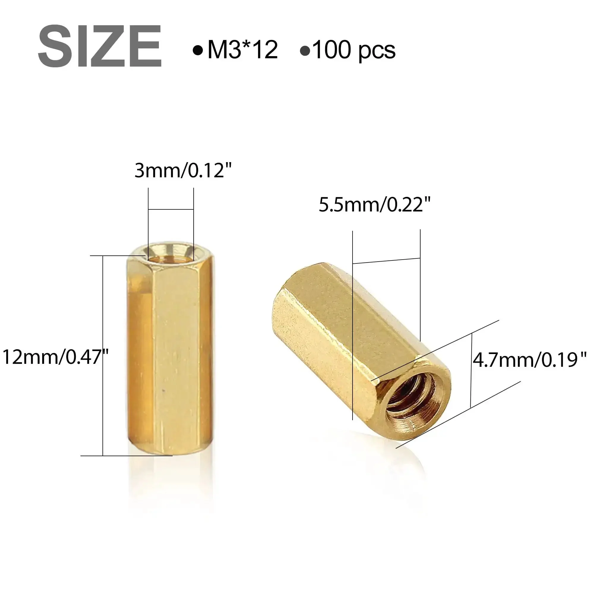 M3 Brass Hex Standoff Spacers 12mm Female Thread Gold Tone Pillar Screws Kit For DIY PC Build Circuit Boards 100 Pieces Corrosion Resistant Durable Spacers For Motherboards And PCBs - Image 4