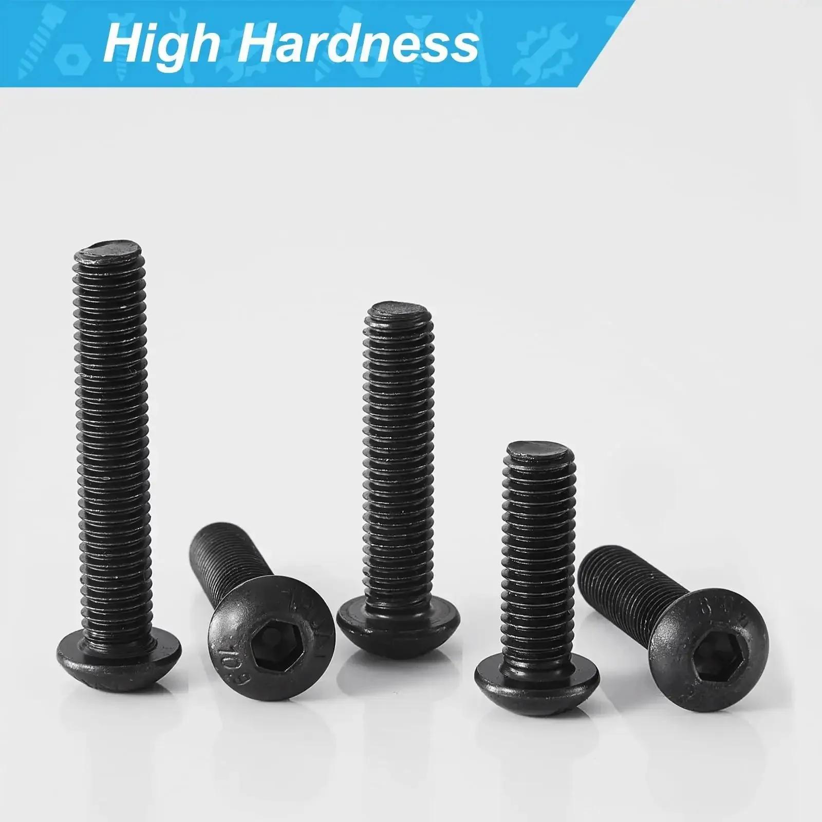 M3 Button Head Socket Cap Screws Set 20 25 30 35 40mm Fully Threaded 10.9 Grade Alloy Steel Black Oxide Finish With Metric Allen Hex Drive 100 Piece Assortment Kit - Image 2
