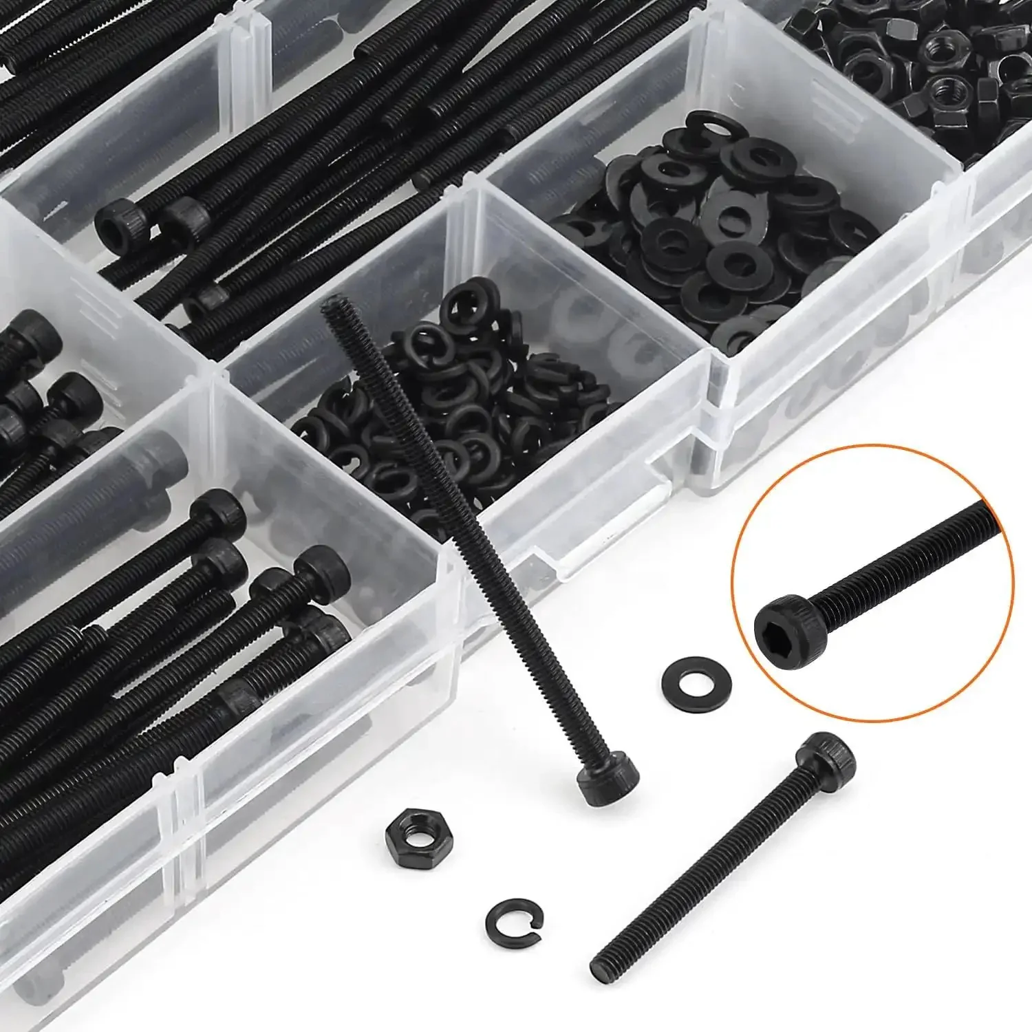 M3 Hex Socket Head Cap Screws Set With Nuts And Washers, 400 Piece Kit In 5 Lengths 30mm 35mm 40mm 45mm 50mm, 12.9 Grade Alloy Steel Black Oxide Finish, Fully Threaded Bolts - Image 6