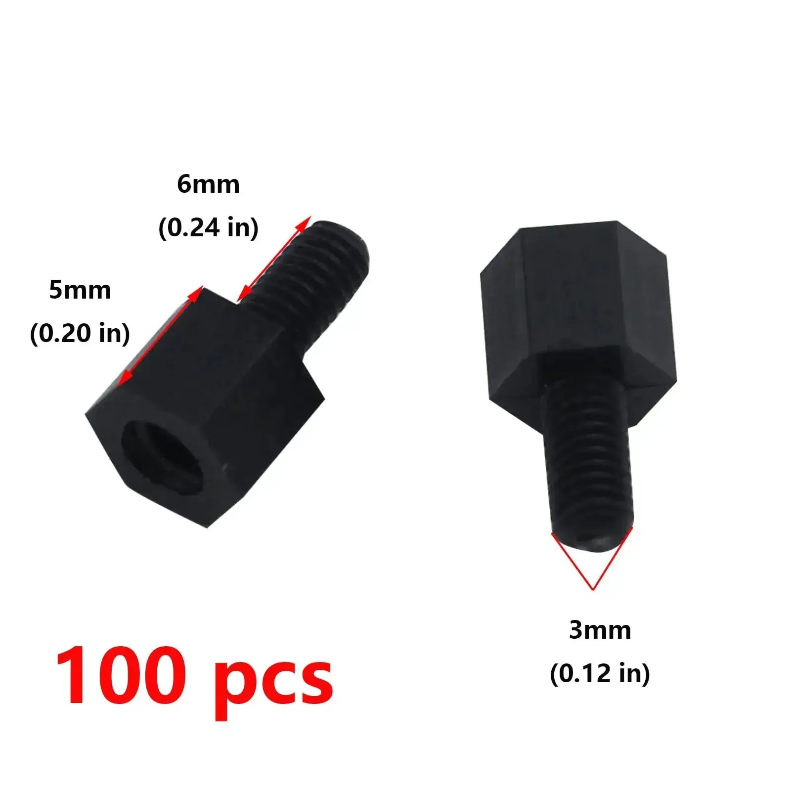 M3 Nylon Threaded Hex Nuts and Spacers Set, Male Female Standoff Pillars for PCB Mounting, 11mm Total Length, 6mm Male Thread, 5mm Pillar, Black, 100 Pack - Image 6