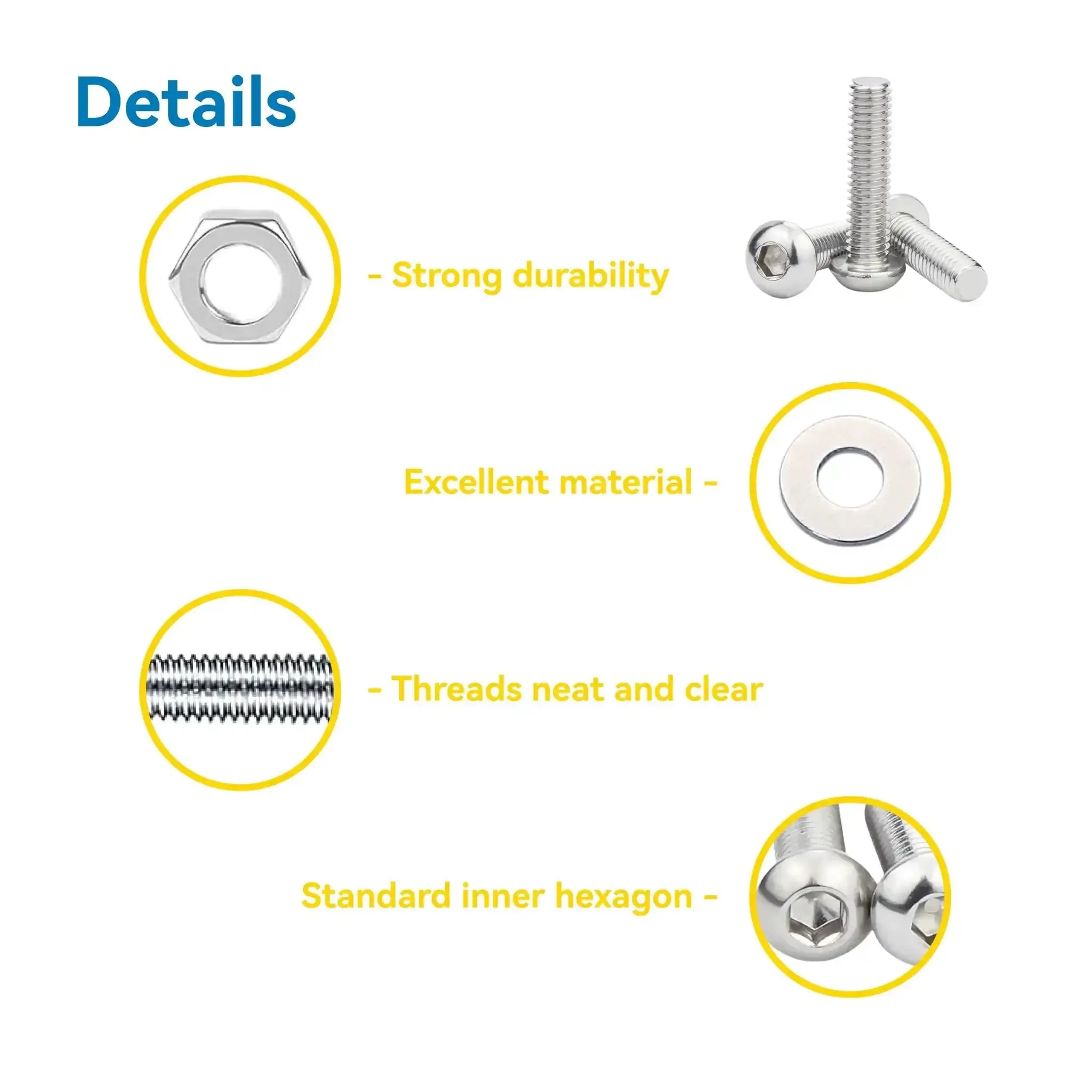 M3 Screws Assortment Kit 630 Pieces Dope All In One Hardware Kit With 210 Nuts And 210 Washers M3x6mm Through M3x30mm Hex Button Head Socket Cap Screws 304 Stainless Steel With Wrench - Image 5