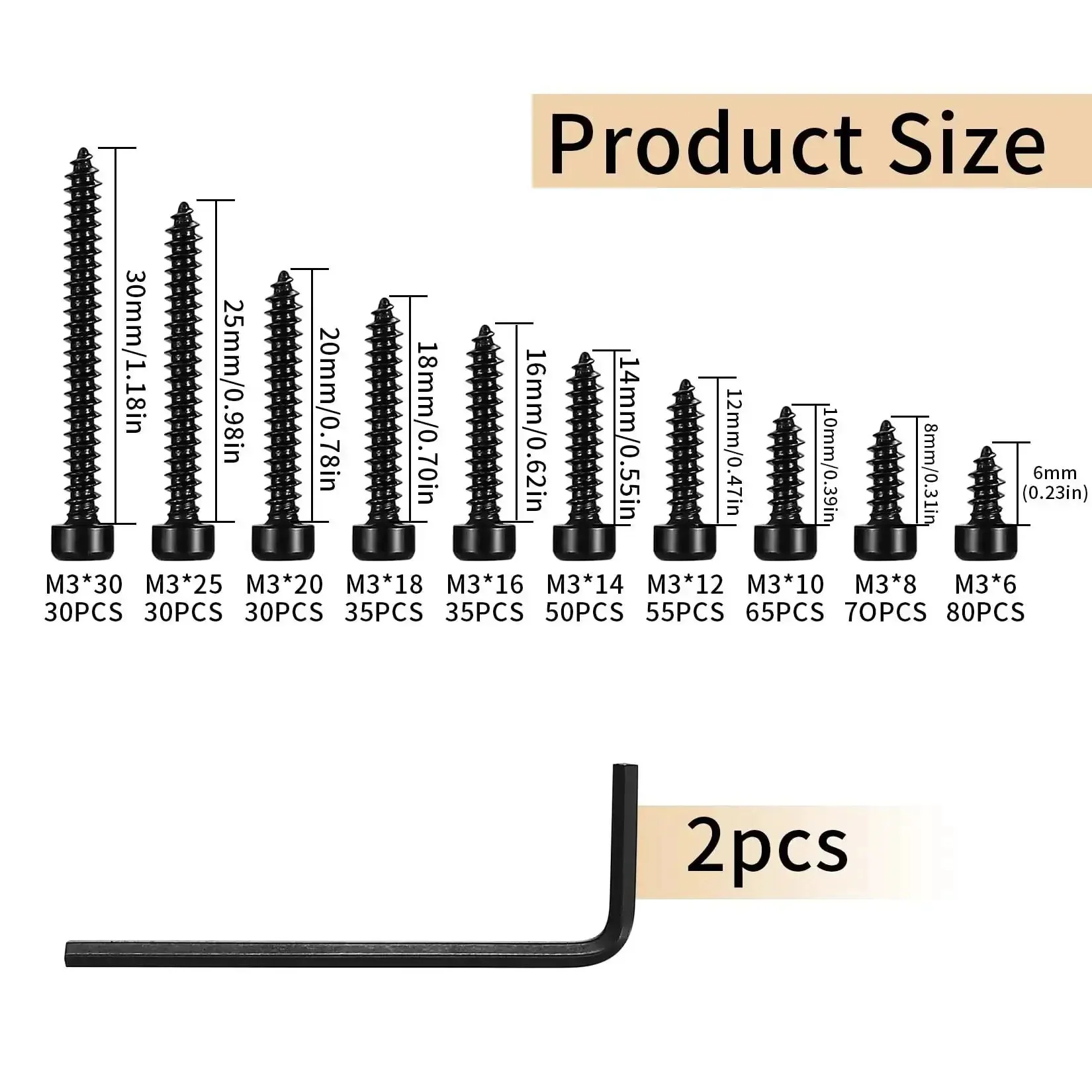 M3 Stainless Steel Hex Socket Cap Screws Kit 480 Pcs Self Tapping Wood Screws Assortment Set Hex Drive Cap Head Self Drilling Black Finish Pro Grade Heavy Duty Bulk Pack - Image 7
