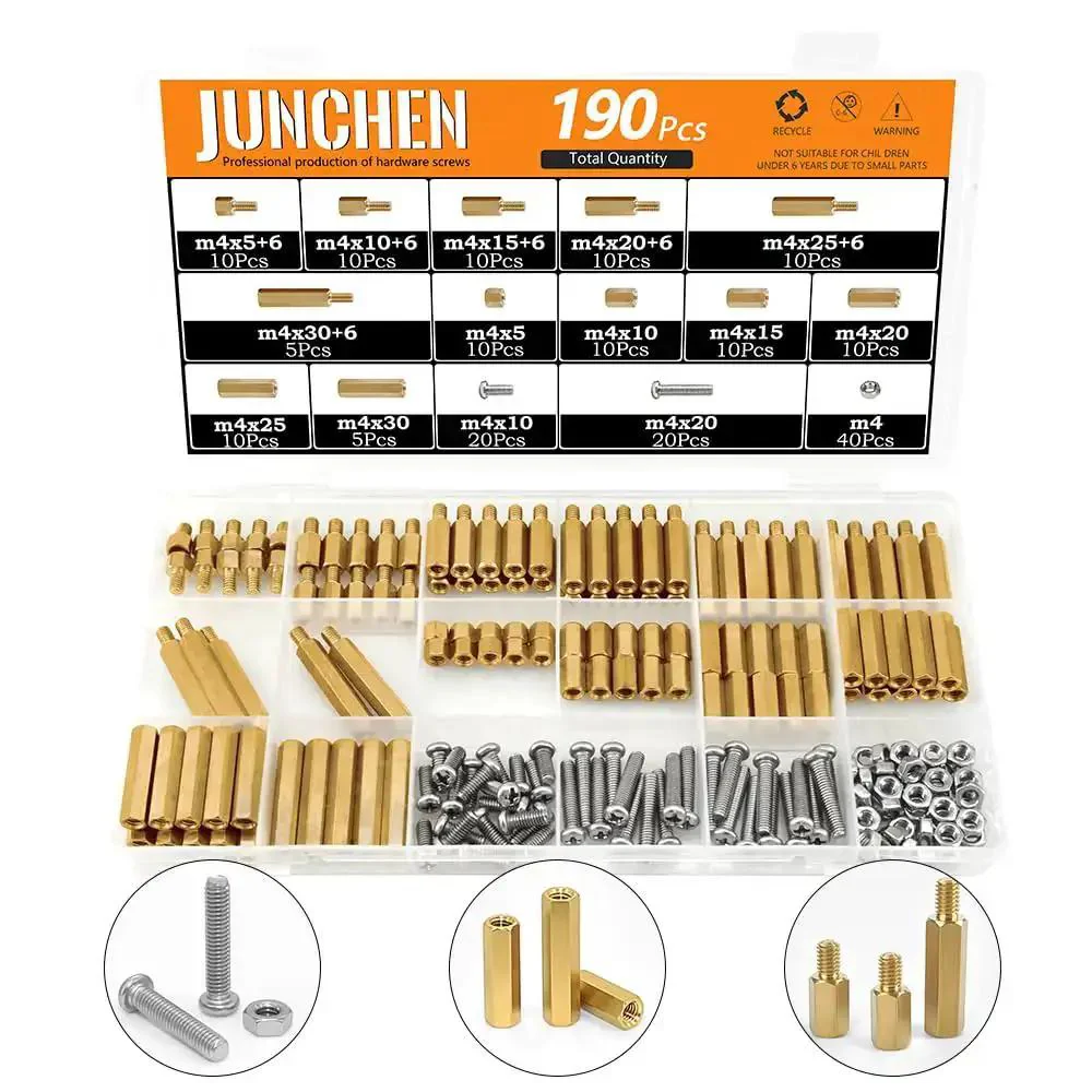 M4 Hex Brass Spacers And Standoffs Kit For PCBs And Computer Projects 190Pcs Assorted Hex Spacers Nuts Bolts Screws And Mounting Pillars For Circuit Boards And Motherboards - Image 2
