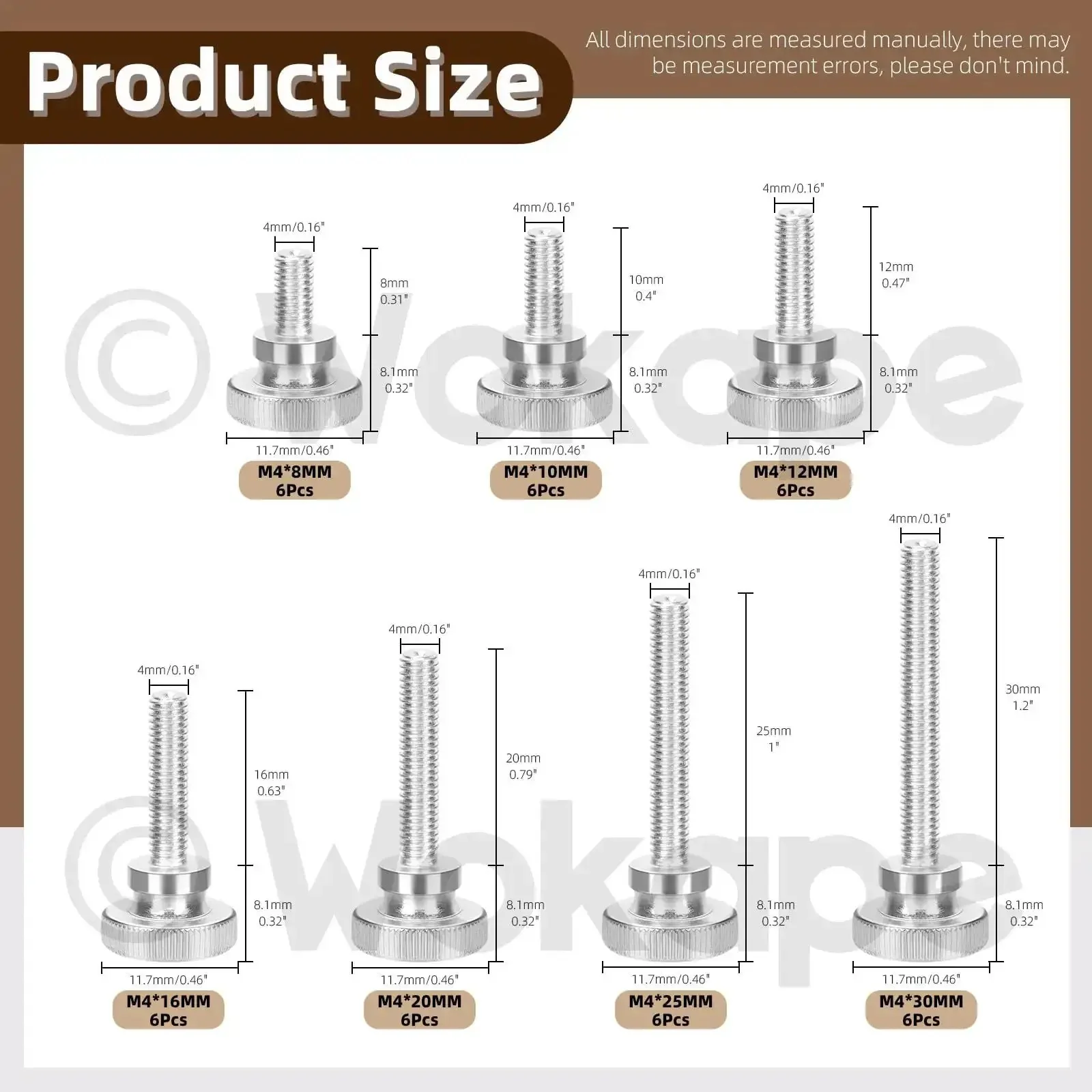 M4 Knurled Thumb Screw Set, 42 Piece Assortment With 8, 10, 12, 16, 20, 25, 30mm Sizes, Nickel Plated Iron, Flat Knurled Head, Fully Threaded Bolts, Grip Knobs Fasteners For DIYers, Machining, Electronics And Projects - Image 3