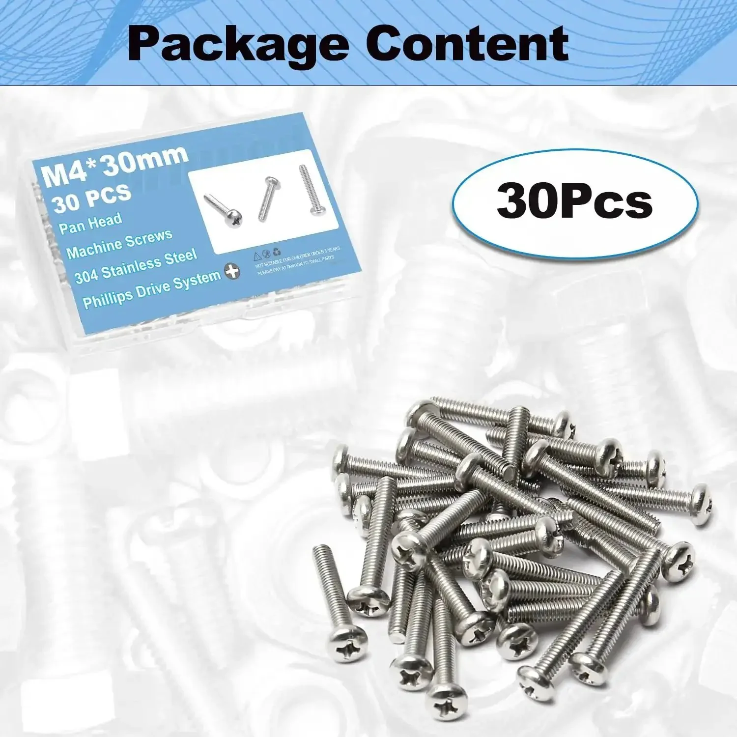 M4x30mm Stainless Steel Pan Head Phillips Machine Screws 0.7mm Pitch 1.18 Inch Fully Threaded Bolts For Cabinet Doors And Furniture Pack Of 30 For Home Improvement Projects And DIY Cabinet Making And Repair Tasks - Image 5