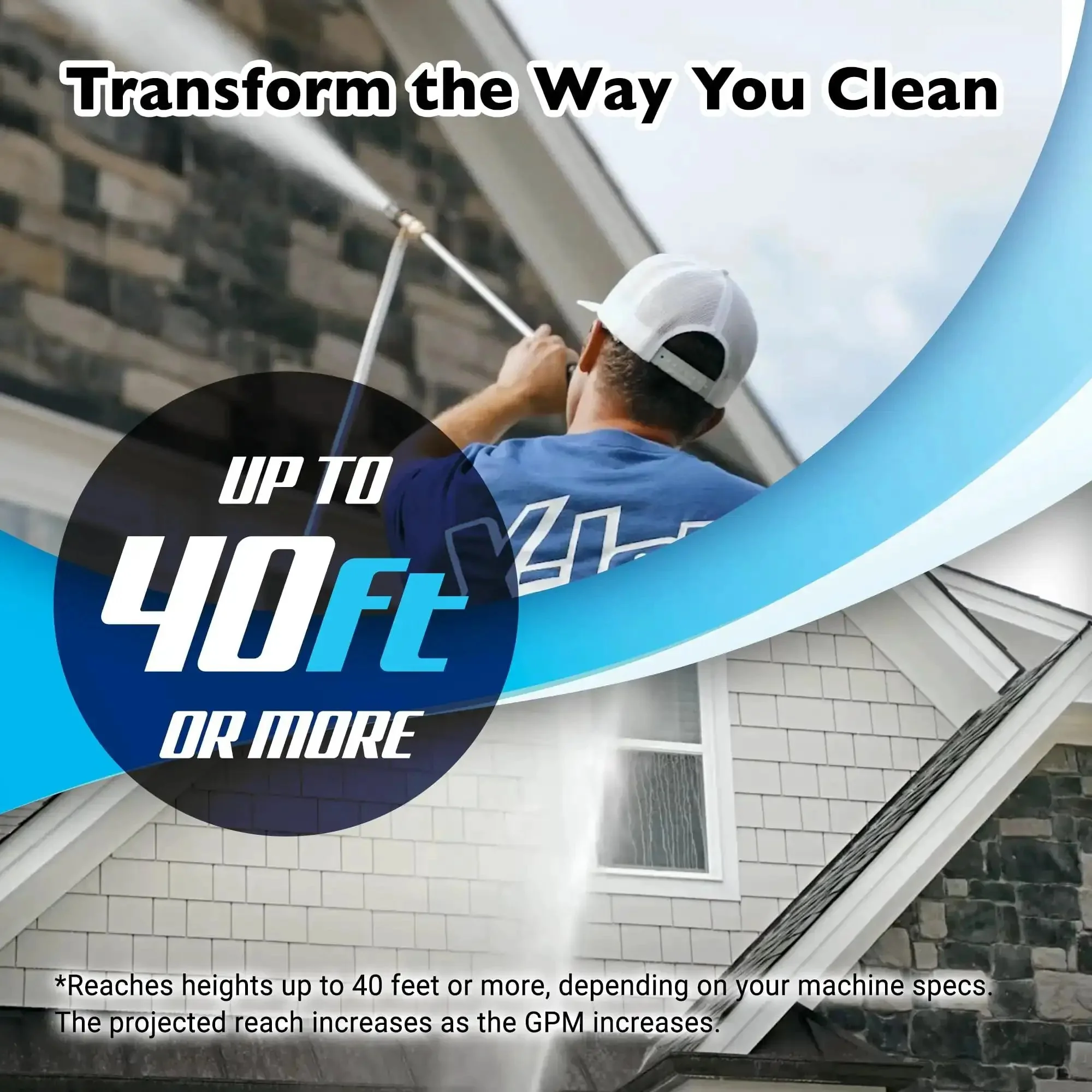 M5 13 Variable Pressure Wash Kit With Adjustable Long Range External Injection Nozzle, 4 To 4.5 GPM, 2000 To 4500 PSI, Perfect For Tackling Grime On Homes And Businesses From The Ground, Includes 15 Color Coded Proportioner - Image 6