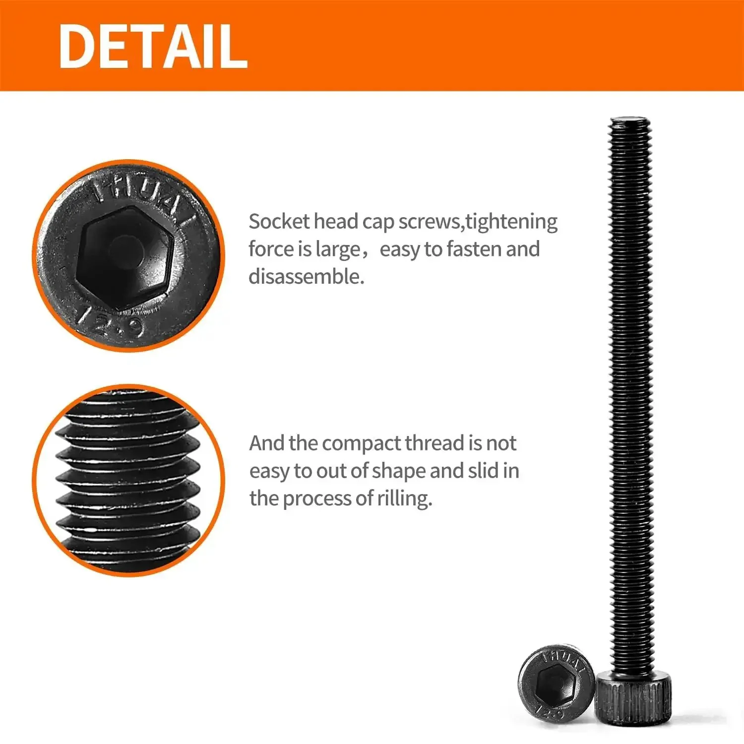 M5 Hex Socket Head Cap Screws Set Heavy Duty 60 65 70 75 80mm Fully Threaded 12.9 Grade Alloy Steel Black Oxide Finish Allen Drive Metric Machine Screws Assortment Kit 25Pcs High Strength Industrial Grade - Image 8