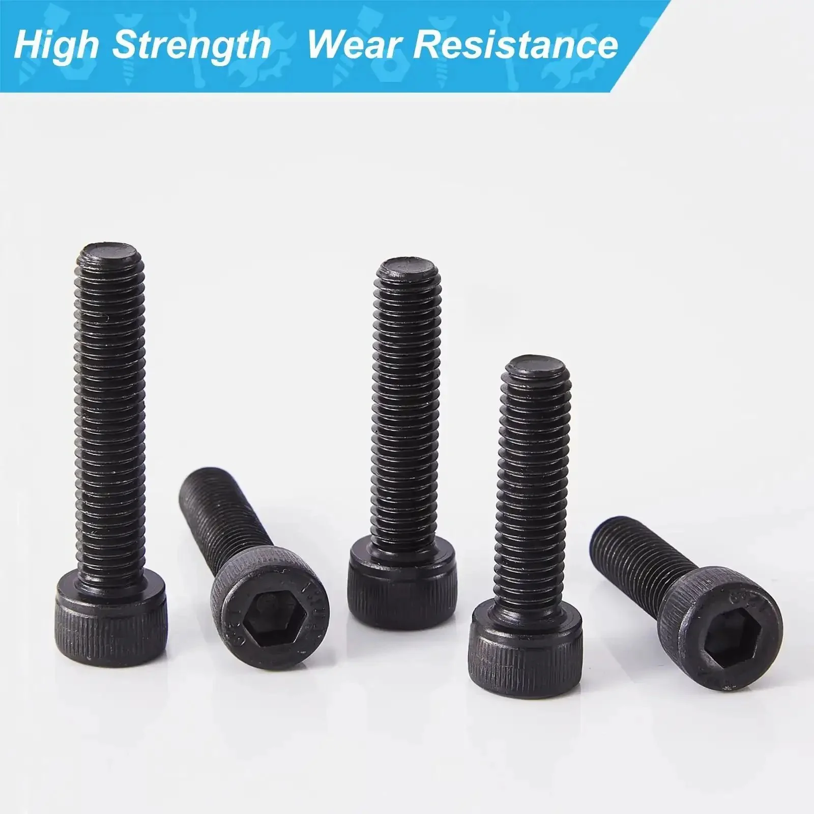 M5 Hex Socket Head Cap Screws Set With 20mm, 25mm, 30mm, 35mm, 40mm Lengths, 12.9 Grade Alloy Steel, Black Oxide Finish, Metric Allen Drive, Fully Threaded, Built Tough Assortment Kit 50 Pieces - Image 3
