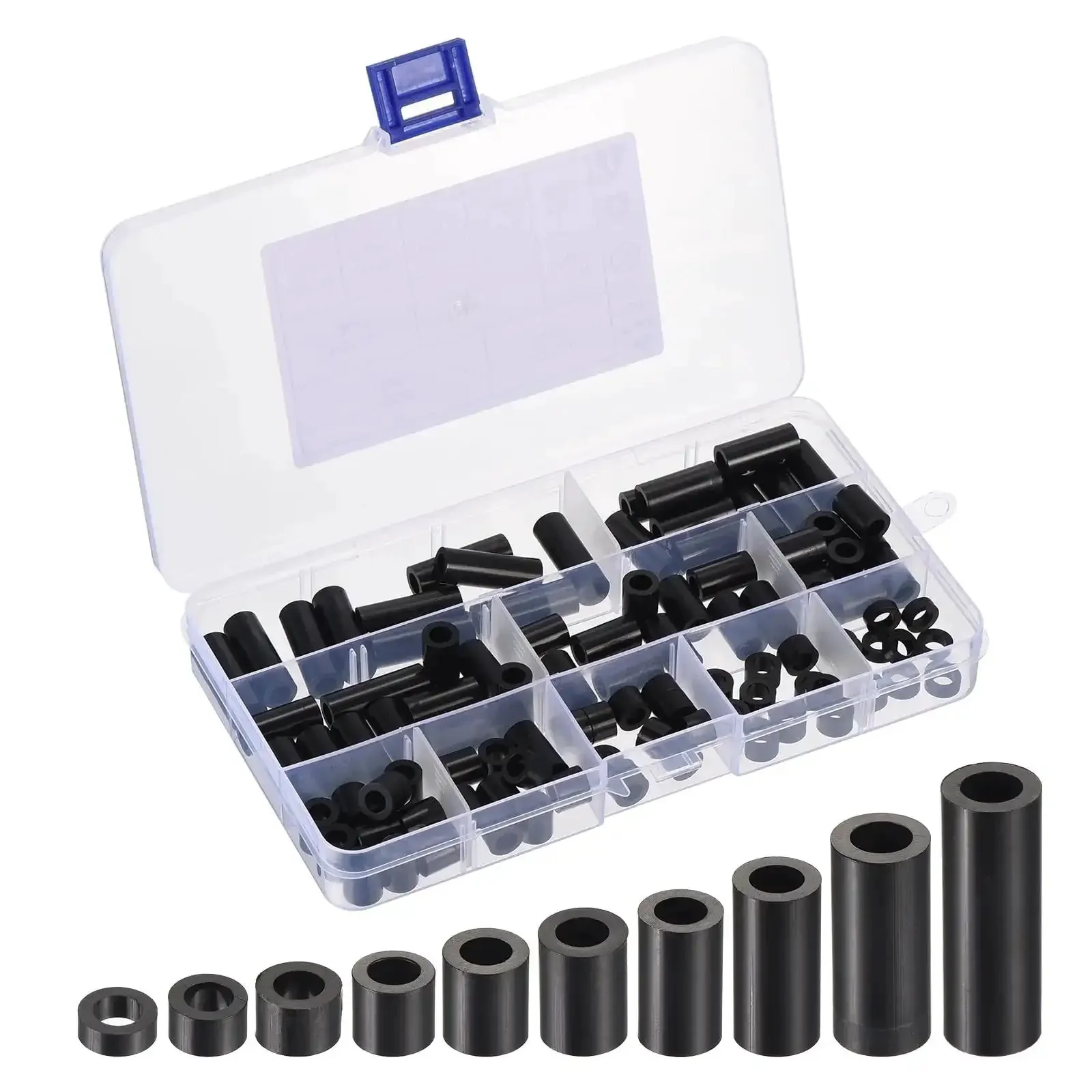 M5 Nylon Spacer Kit 100Pcs Non Threaded ABS Round Spacers Standoffs For PCB Motherboard Circuits Switch Receptacle Black Assortment With 9mm To 25mm Lengths