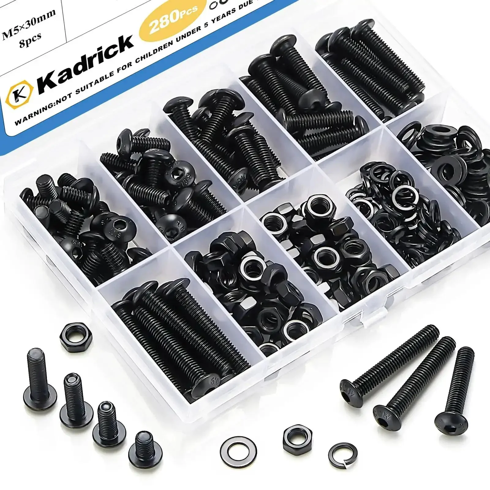 M5 Screw Kit 280Pcs With Nuts Lock Washers Flat Washers Grade 10.9 Alloy Steel Hex Socket Button Head Black Screws Bolts Set For DIY Projects Great For Home Automotive And Electronics Projects - Image 4
