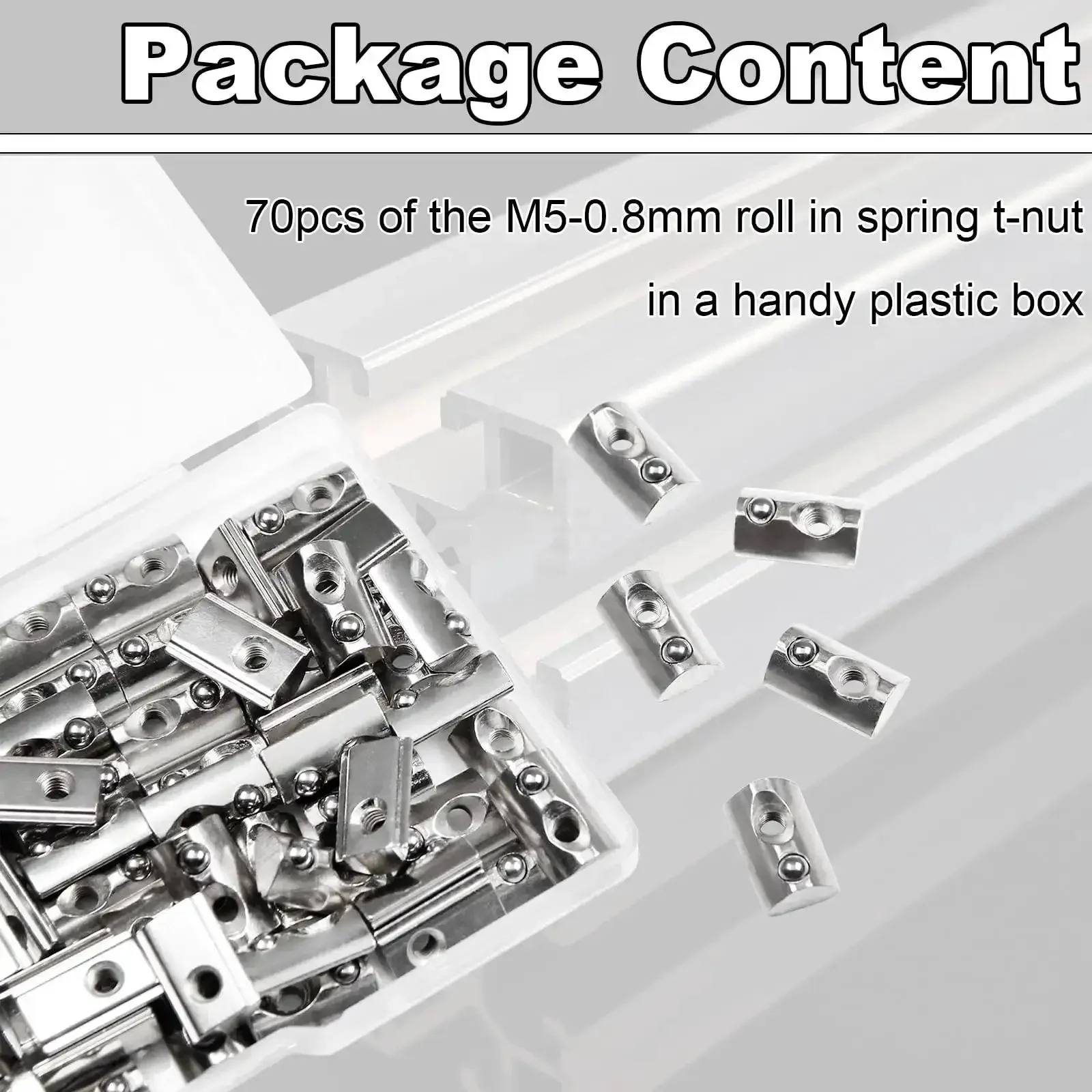 M5 Spring Loaded T Nut 70 Pcs M5x0.8mm Half Round Roll In T Nuts Carbon Steel Nickel Plated For 20x20 Aluminum Extrusions 20 Series 3D Printer Replacement Tiny Nuts Durable Fastening Kit - Image 5