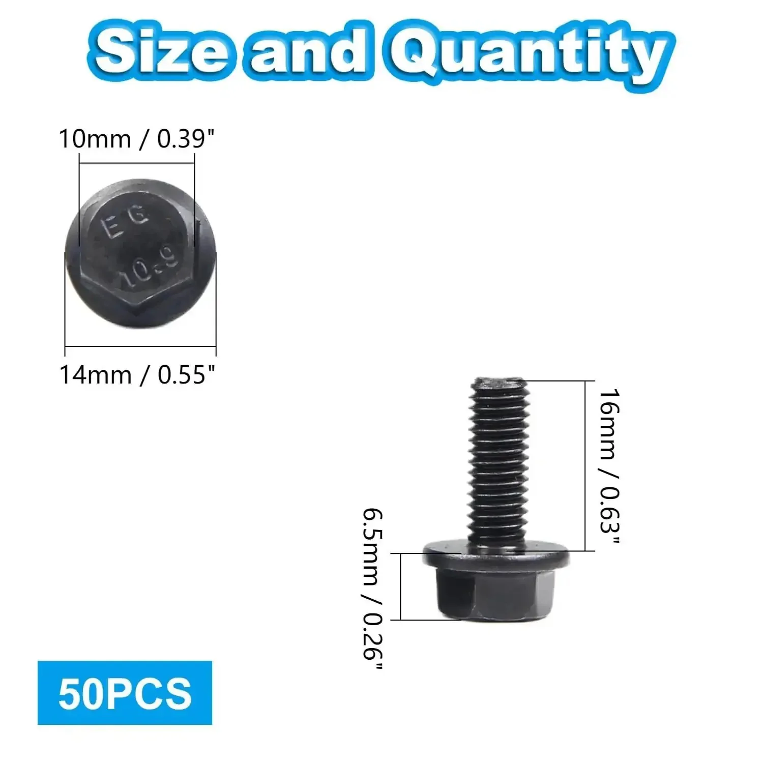 M6 Flanged Hex Bolts 1.0 x 16mm With External Flange Hex Drive Heavy Duty Alloy Steel Class 10.9 Black Oxide Finish Fully Threaded Rust Resistant Fasteners For Machinery Auto Projects 50 Pack - Image 6