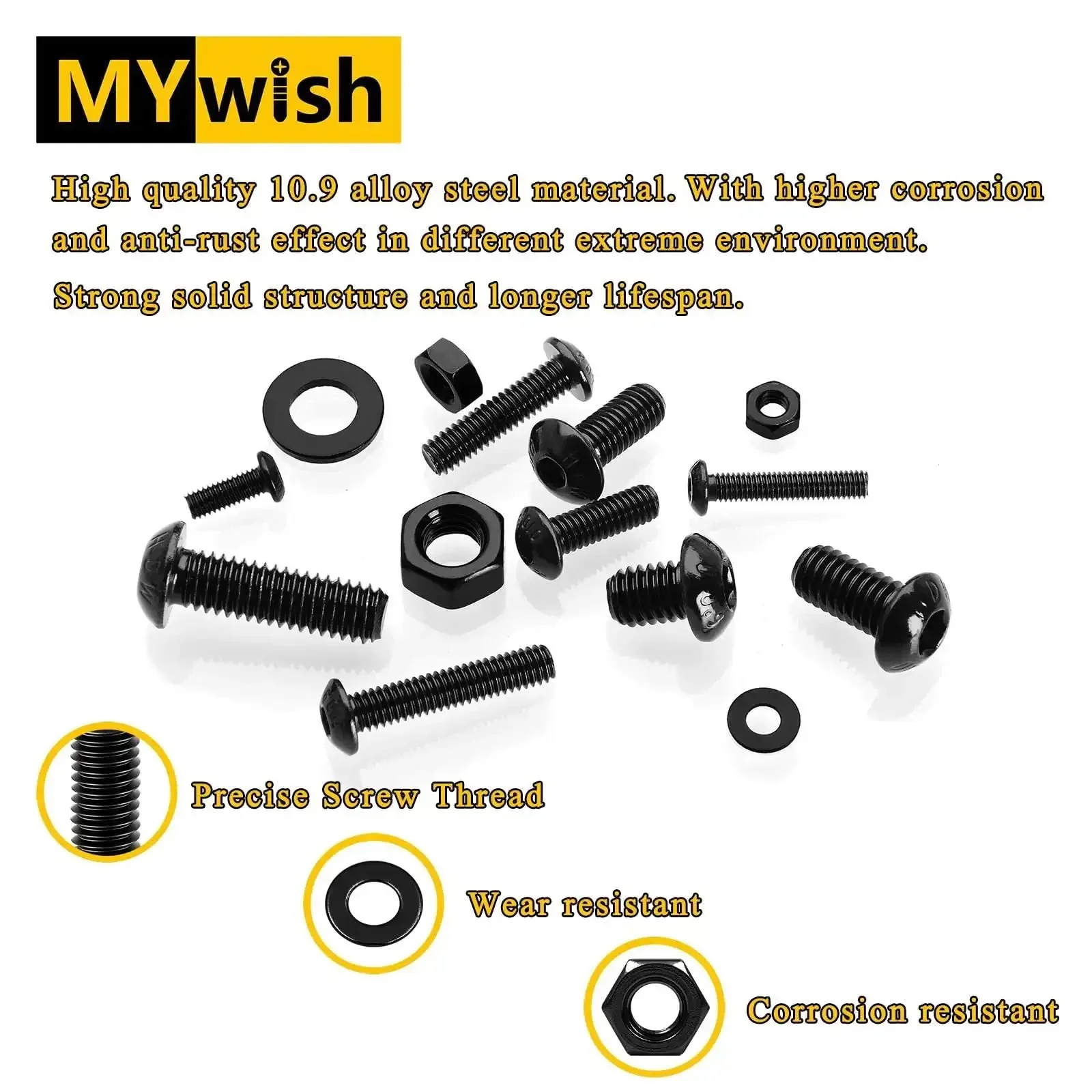 M6 Hardware Kit 240 Pieces Built Tough Alloy Steel Nuts Bolts With Button Head Socket Cap Bolts Flat Washers And Hex Wrenches Fully Threaded 10.9 Grade Black Finish Includes 8 12 16 20 25 30mm Lengths - Image 5