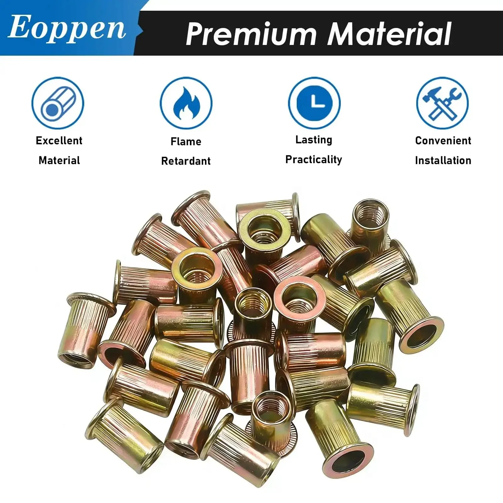 M6 Rivet Nuts Kit 115 Pcs Zinc Plated Carbon Steel Flat Head Threaded Inserts For Furniture Auto Marine And Decoration Heavy Duty Knurled Fasteners For Easy Install And Strong Grip - Image 2