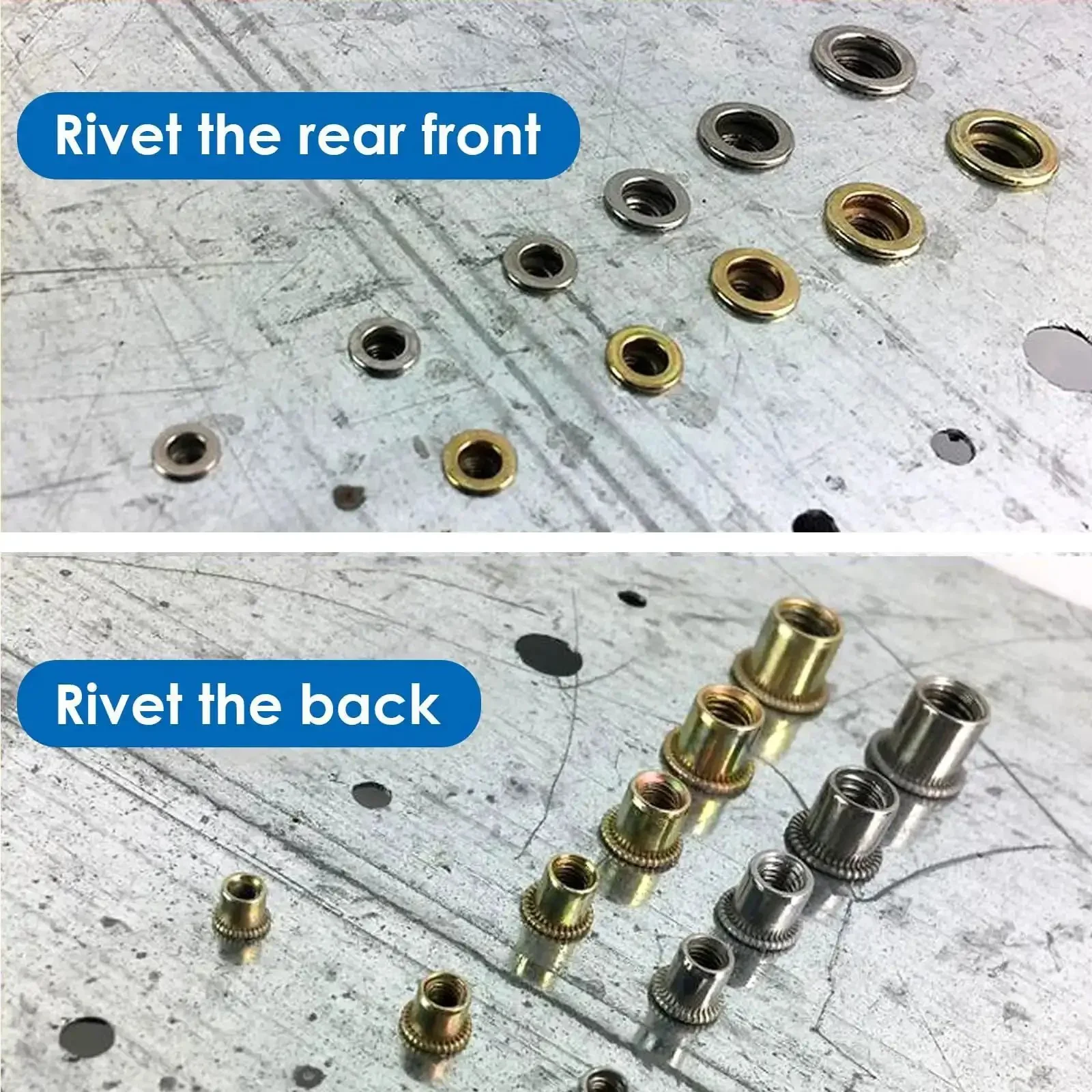 M6 Rivet Nuts Kit 115 Pcs Zinc Plated Carbon Steel Flat Head Threaded Inserts For Furniture Auto Marine And Decoration Heavy Duty Knurled Fasteners For Easy Install And Strong Grip - Image 3