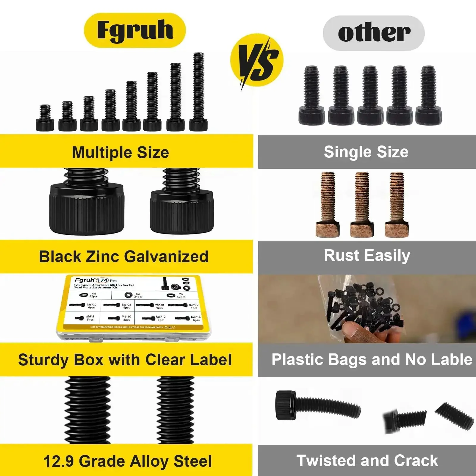 M6 Screws With Nuts And Washers Kit For DIY Projects, Hex Socket Head Bolts In 8, 10, 12, 16, 20, 25, 30, 35 Mm With Nuts And Washers, 12.9 Alloy Steel, Black Zinc Plated Anti Rust Hardware Set, Great For 3D Printing Electronics RC And CNC - Image 4