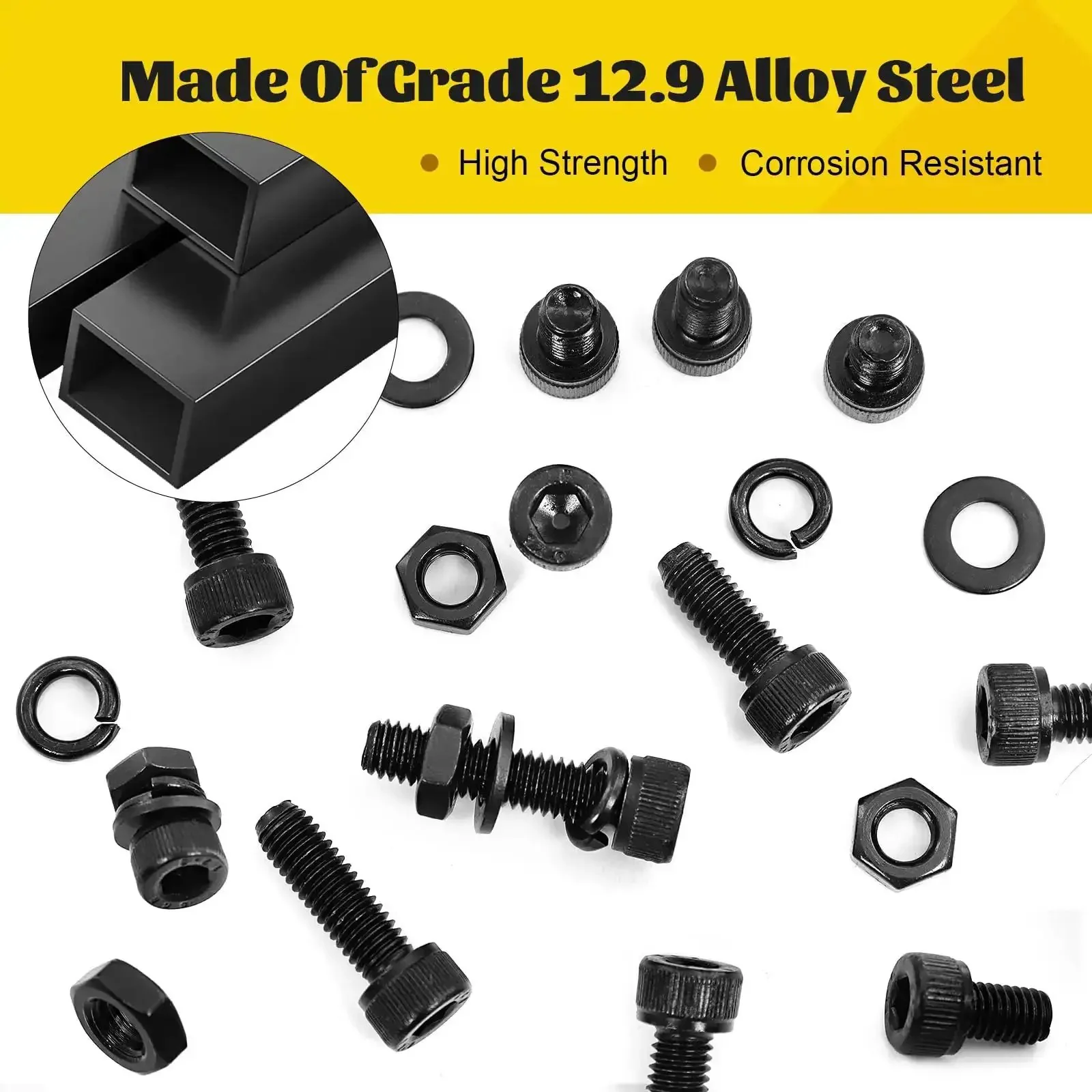M6 Screws With Nuts And Washers Kit For DIY Projects, Hex Socket Head Bolts In 8, 10, 12, 16, 20, 25, 30, 35 Mm With Nuts And Washers, 12.9 Alloy Steel, Black Zinc Plated Anti Rust Hardware Set, Great For 3D Printing Electronics RC And CNC - Image 6