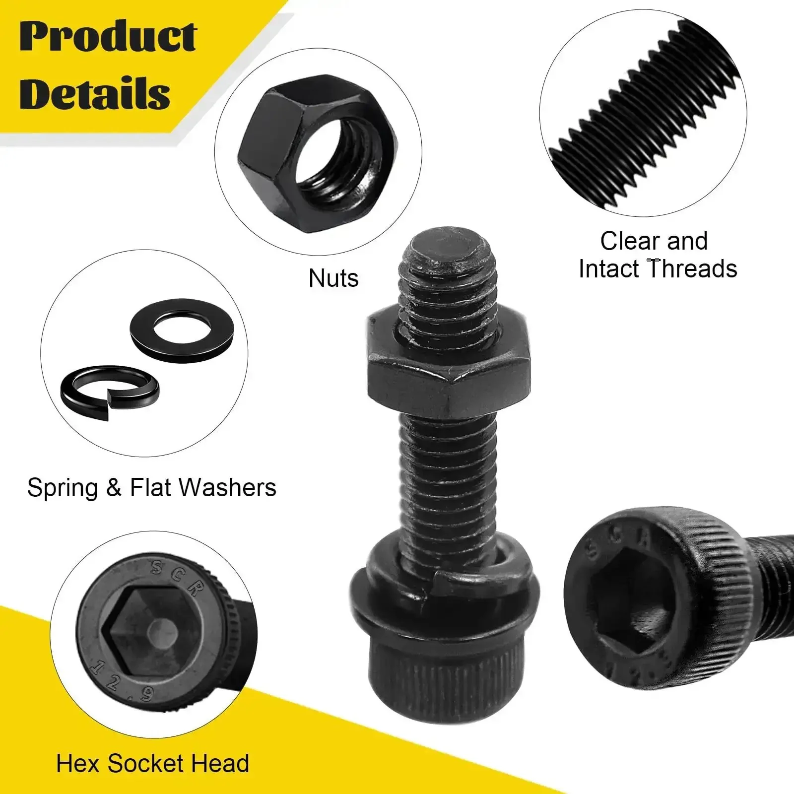 M6 Screws With Nuts And Washers Kit For DIY Projects, Hex Socket Head Bolts In 8, 10, 12, 16, 20, 25, 30, 35 Mm With Nuts And Washers, 12.9 Alloy Steel, Black Zinc Plated Anti Rust Hardware Set, Great For 3D Printing Electronics RC And CNC - Image 7