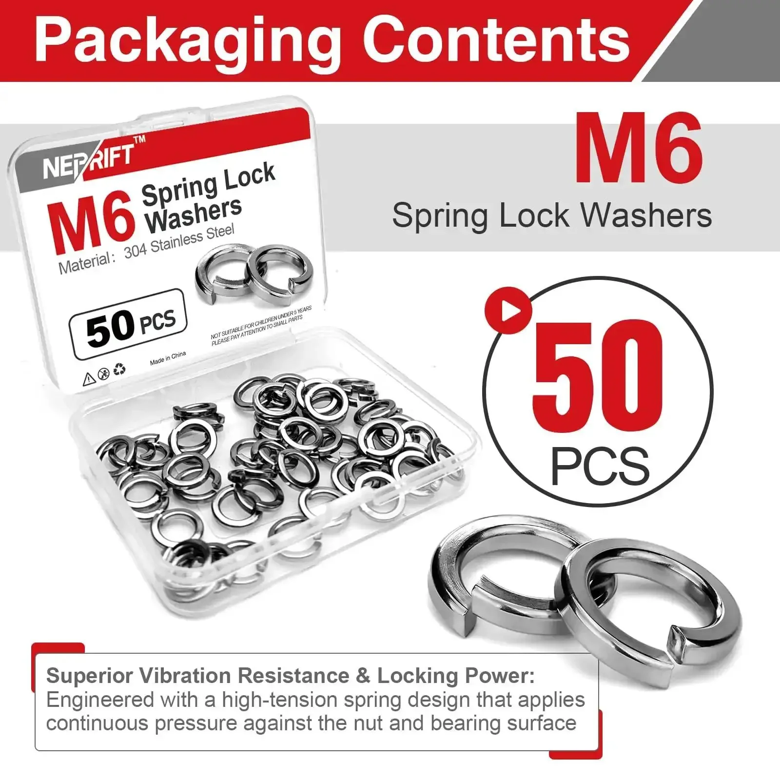 M6 Stainless Steel Split Lock Washers 50 Pack, Tough Anti Loosening Spring Gaskets for Bolts Nuts and Screws, Precise 6mm Inner Diameter, 10mm Outer Diameter, 1.6mm Thick, Silver - Image 6