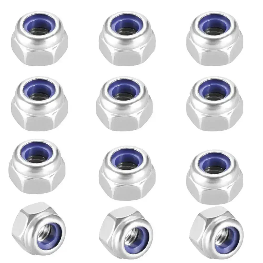 M6x1mm Nylon Insert Hex Lock Nuts, 50 Pack, 304 Stainless Steel, Heavy Duty, Anti Loosening, Corrosion Resistant Fasteners For Industrial And Construction Projects