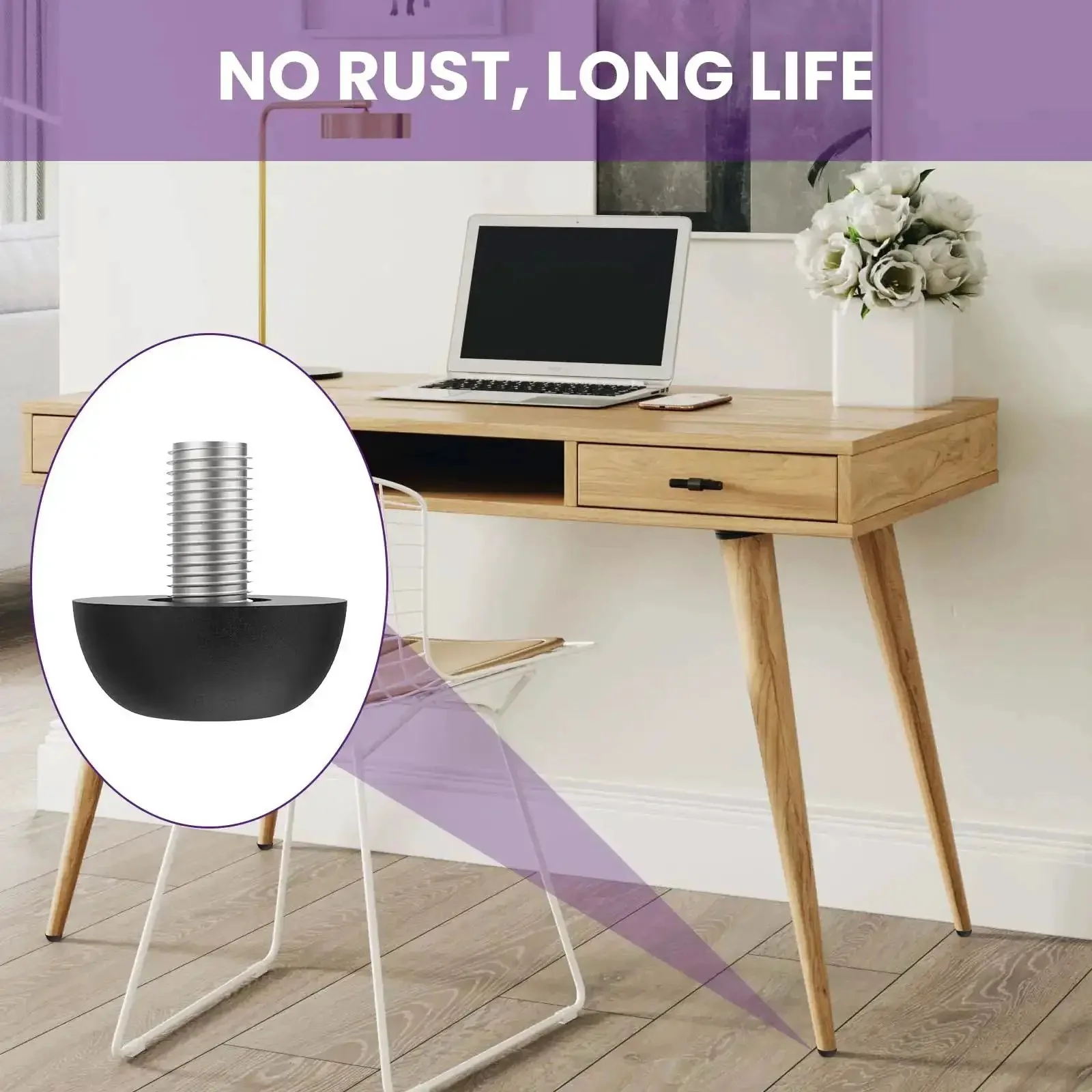 M8 Adjustable Furniture Leg Set With 304 Stainless Steel Feet, 8mm X 1.25 Screw In Leveling Feet, Rock Solid Wobble Proof Floor Protectors For Table Chair Desk Cabinet, Outdoor Patio Use, 12 Pieces - Image 3