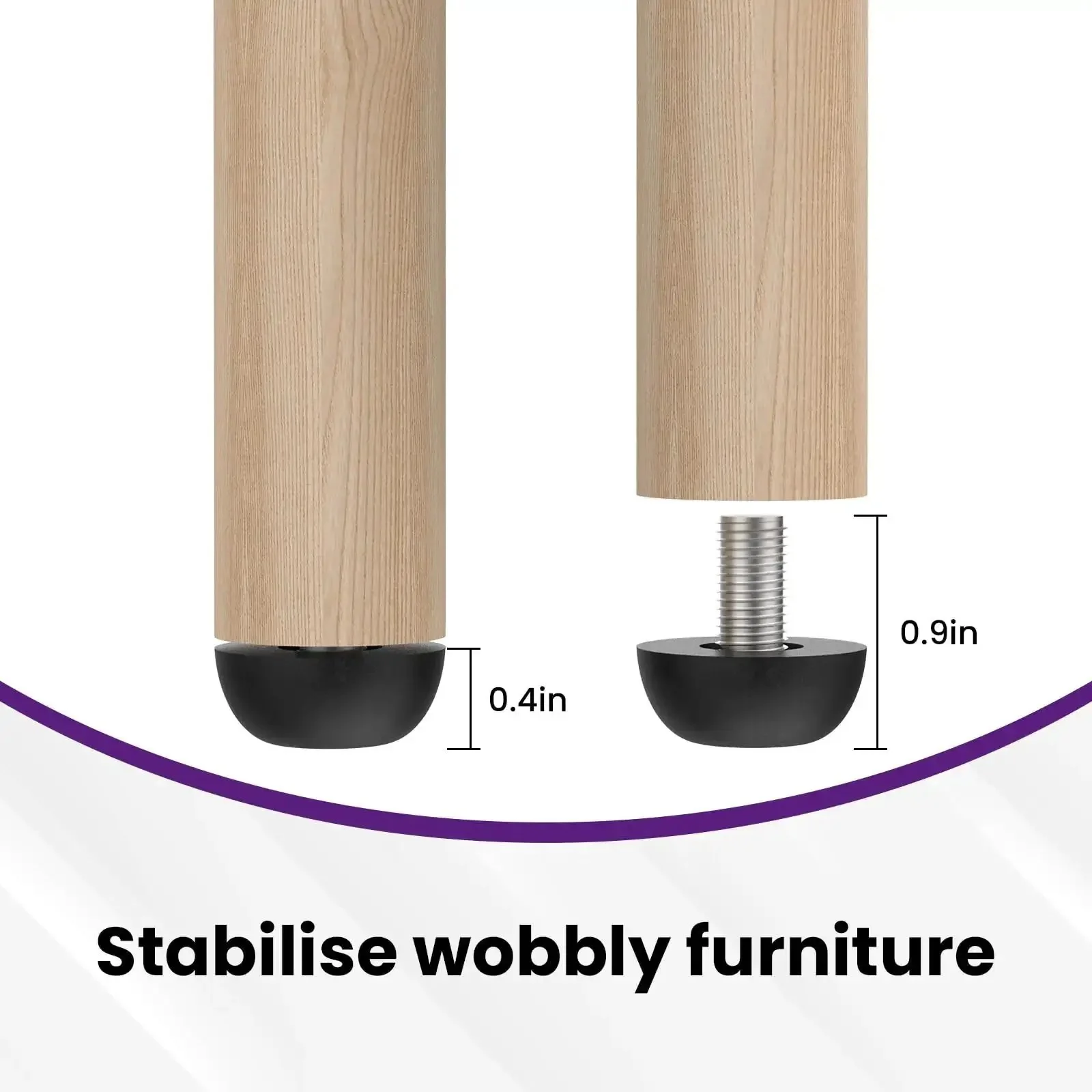 M8 Adjustable Furniture Leg Set With 304 Stainless Steel Feet, 8mm X 1.25 Screw In Leveling Feet, Rock Solid Wobble Proof Floor Protectors For Table Chair Desk Cabinet, Outdoor Patio Use, 12 Pieces - Image 4