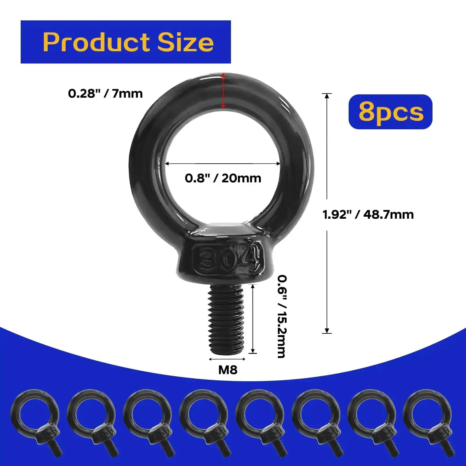 M8 Eye Bolts Eight Pack Beefy Heavy Duty Lifting Eyes Stainless Steel 304 Corrosion Resistant For Machinery Outdoor Marine Use And Rigging Equipment For Heavy Load Lifts - Image 5